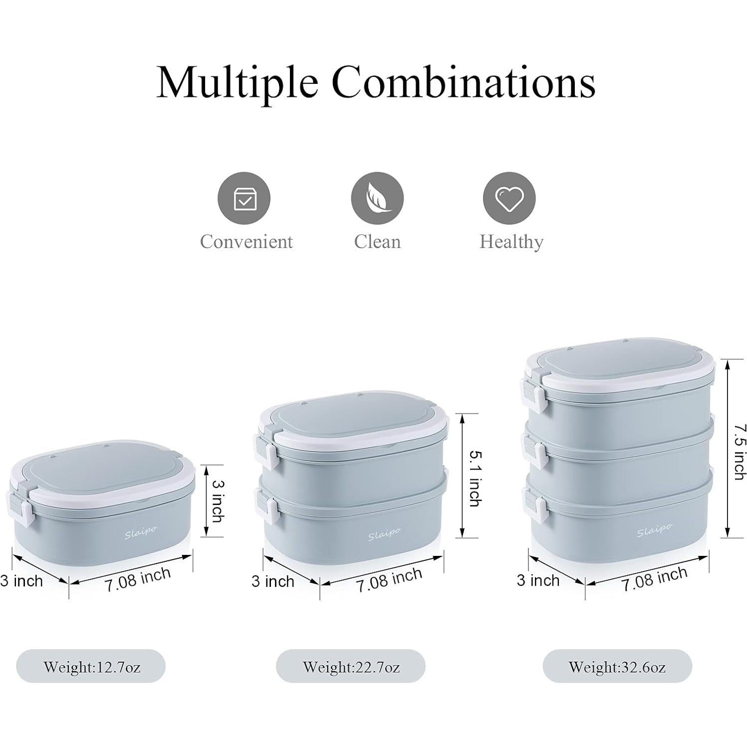 Caja Bento Almuerzo Slaipo 3 Niveles Acero Inoxidable Azul