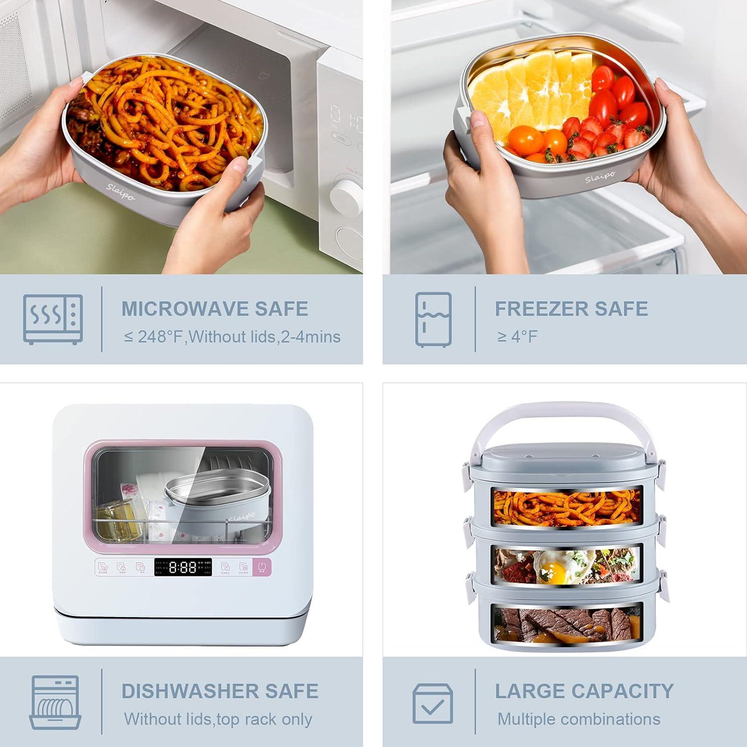 Caja Bento Almuerzo Slaipo 3 Niveles Acero Inoxidable Azul