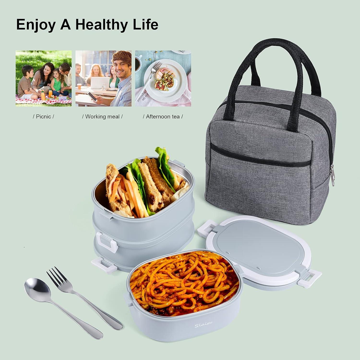 Caja Bento Almuerzo Slaipo 3 Niveles Acero Inoxidable Azul