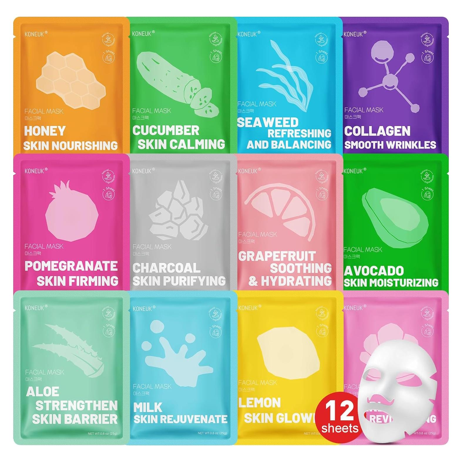 Set de 12 Mascarillas Faciales Hidratantes Colágeno - Cuidado Piel