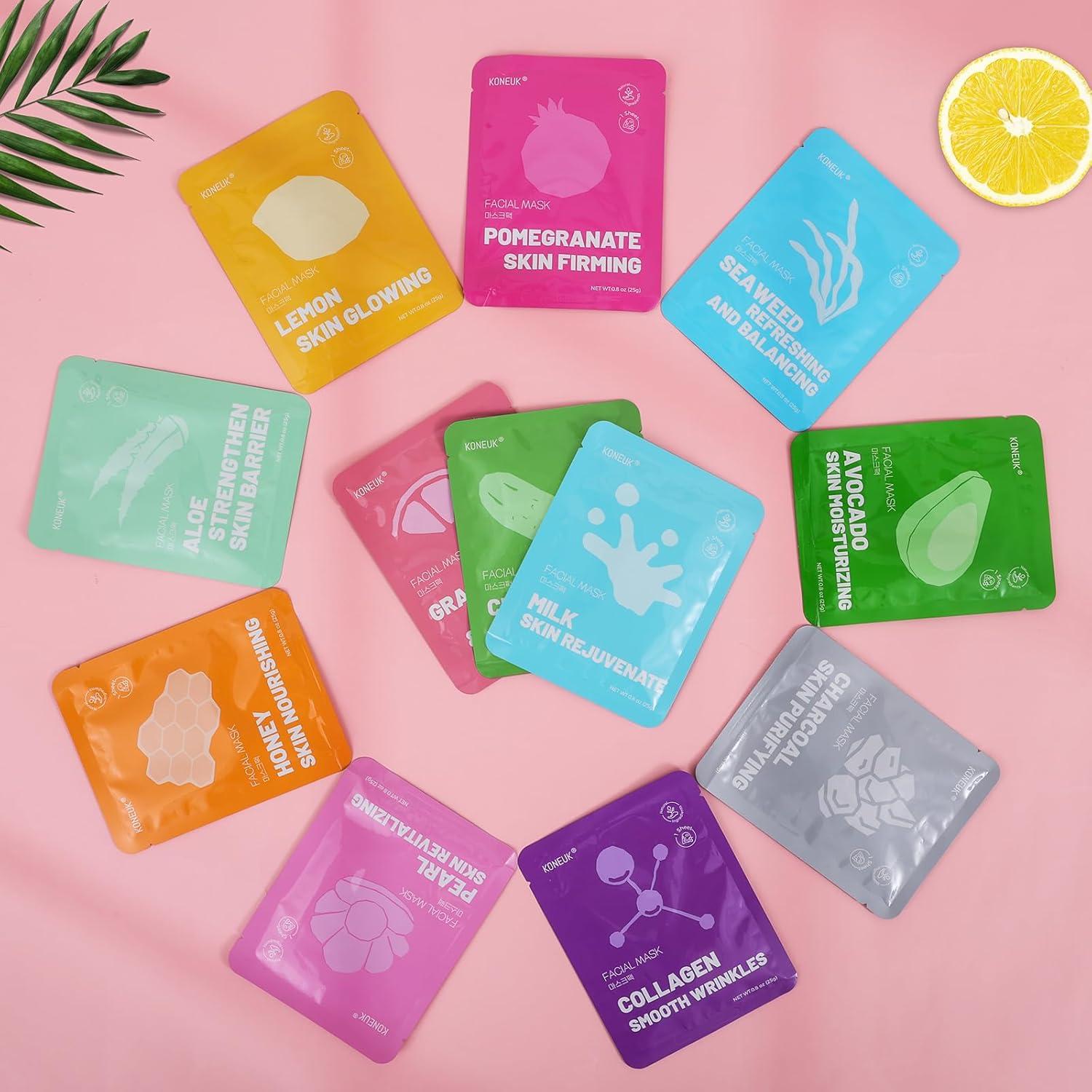 Set de 12 Mascarillas Faciales Hidratantes Colágeno - Cuidado Piel