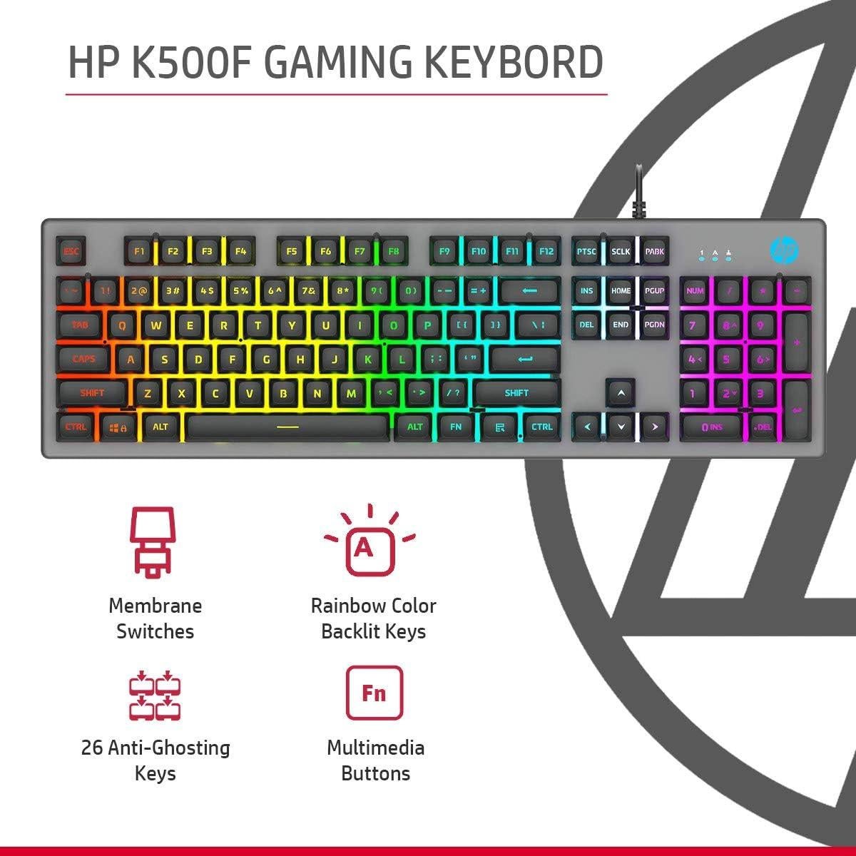 Teclado Gaming HP K500F con Retroiluminación Multicolor