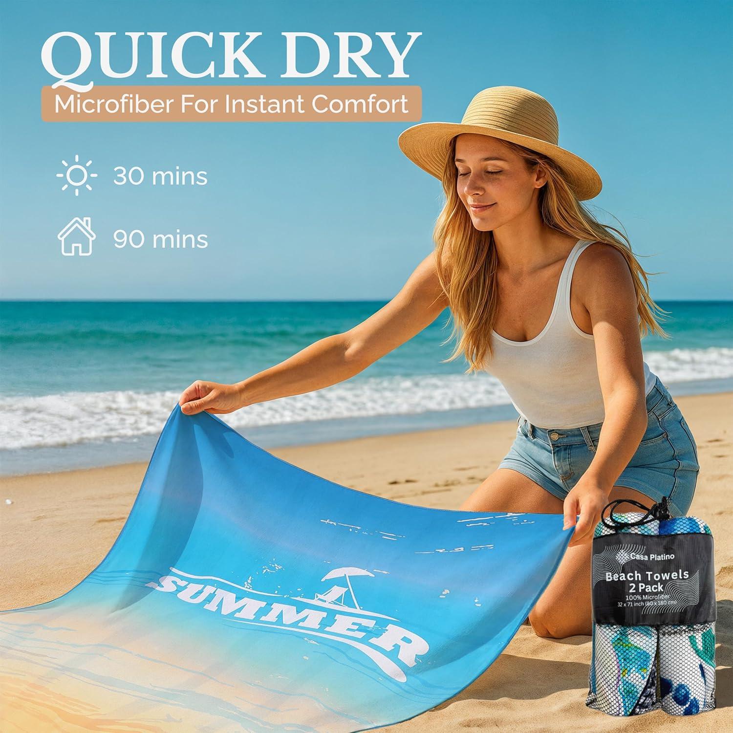Toalla de Playa Casa Platino 2 Paquete Microfibra 180x80 cm