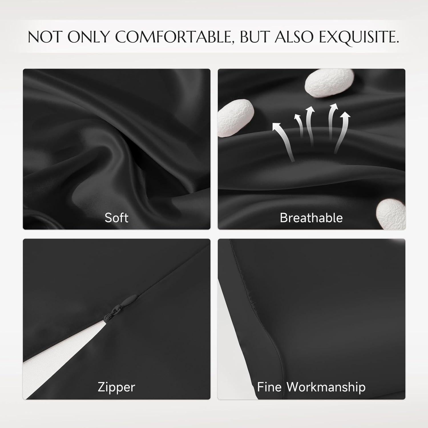 Funda de Almohada de Seda THXSILK 50.8x30.5cm Negra