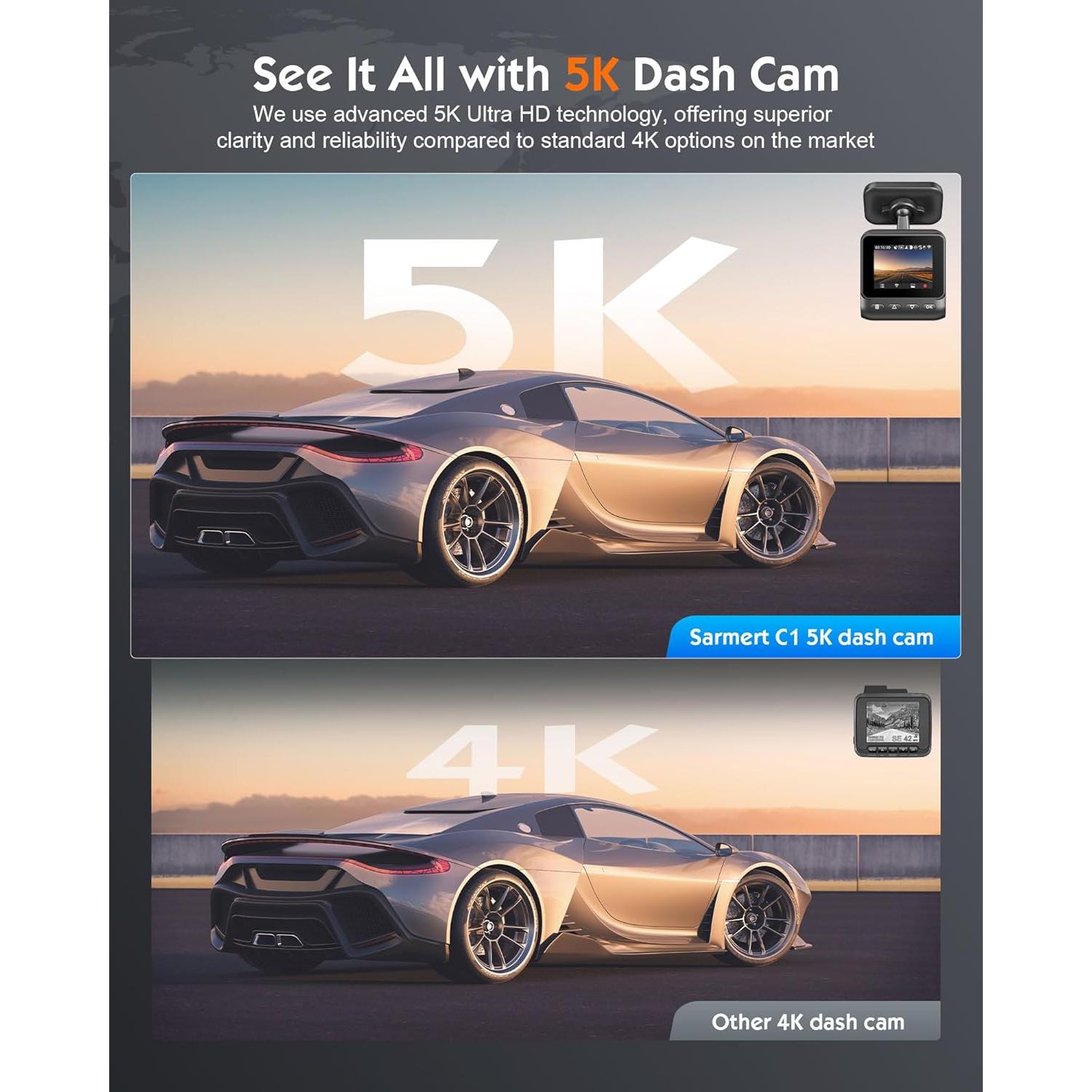 Cámara de tablero Sarmert C1 5K - GPS y WiFi 5G