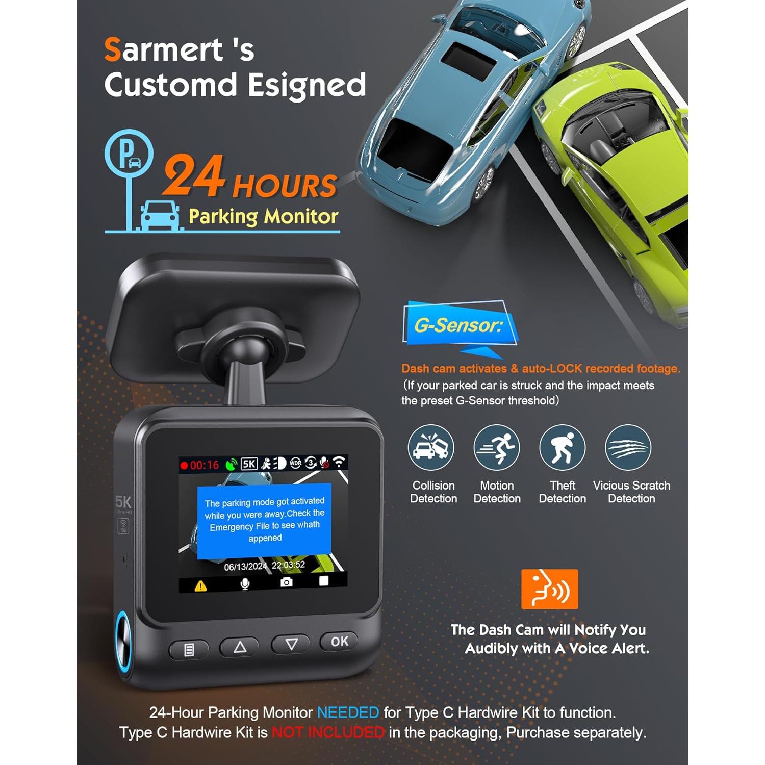 Cámara de tablero Sarmert C1 5K - GPS y WiFi 5G