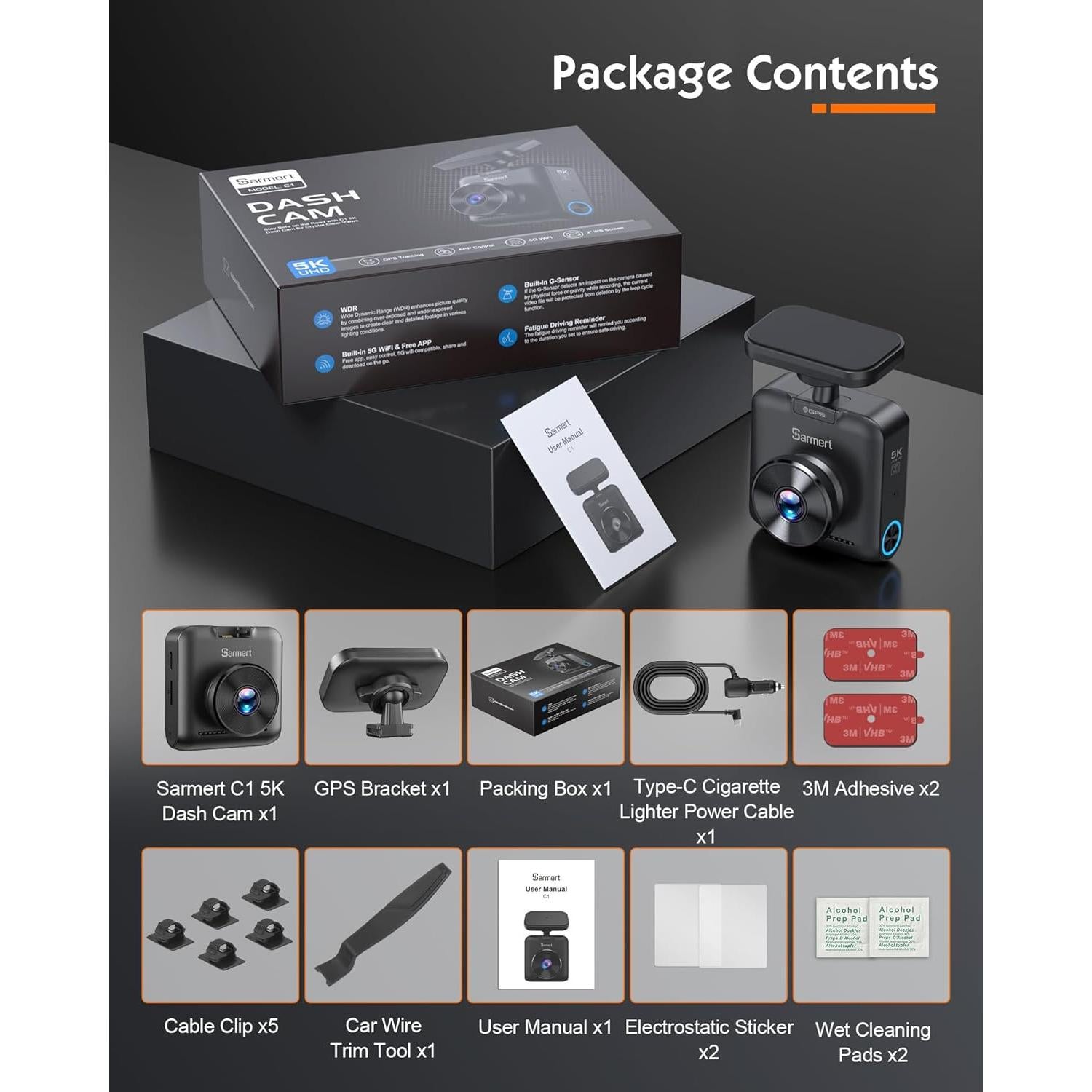 Cámara de tablero Sarmert C1 5K - GPS y WiFi 5G