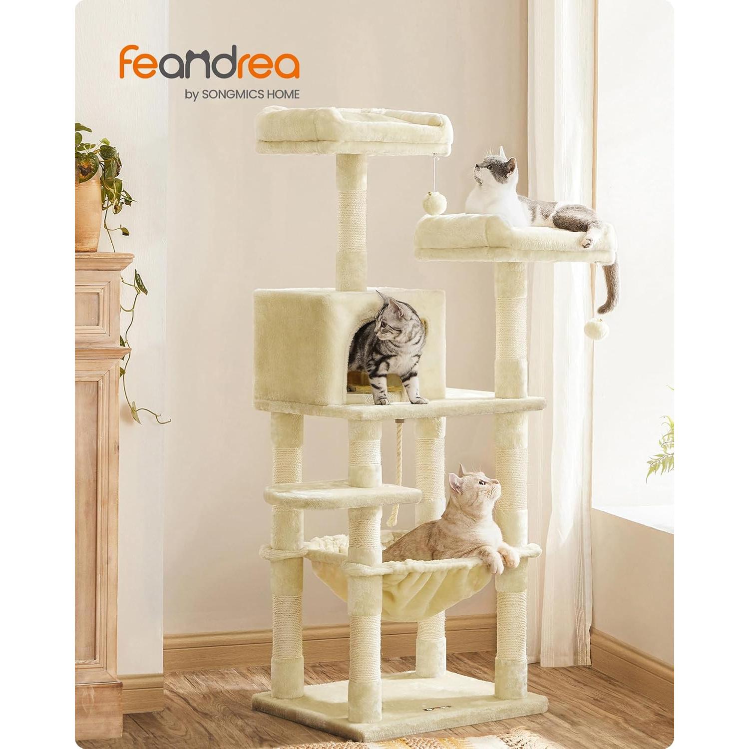 Árbol para Gatos Feandrea 143 cm Beige con 11 Postes y Hamaca