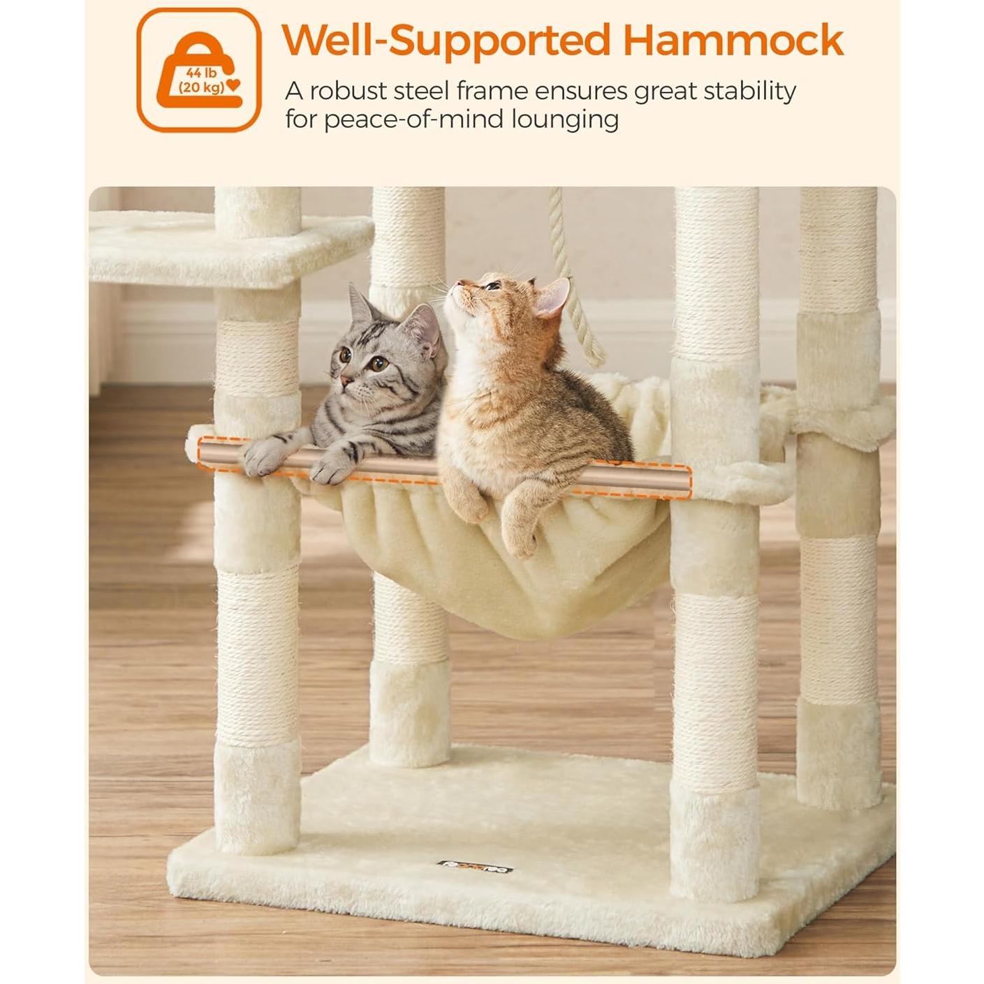 Árbol para Gatos Feandrea 143 cm Beige con 11 Postes y Hamaca