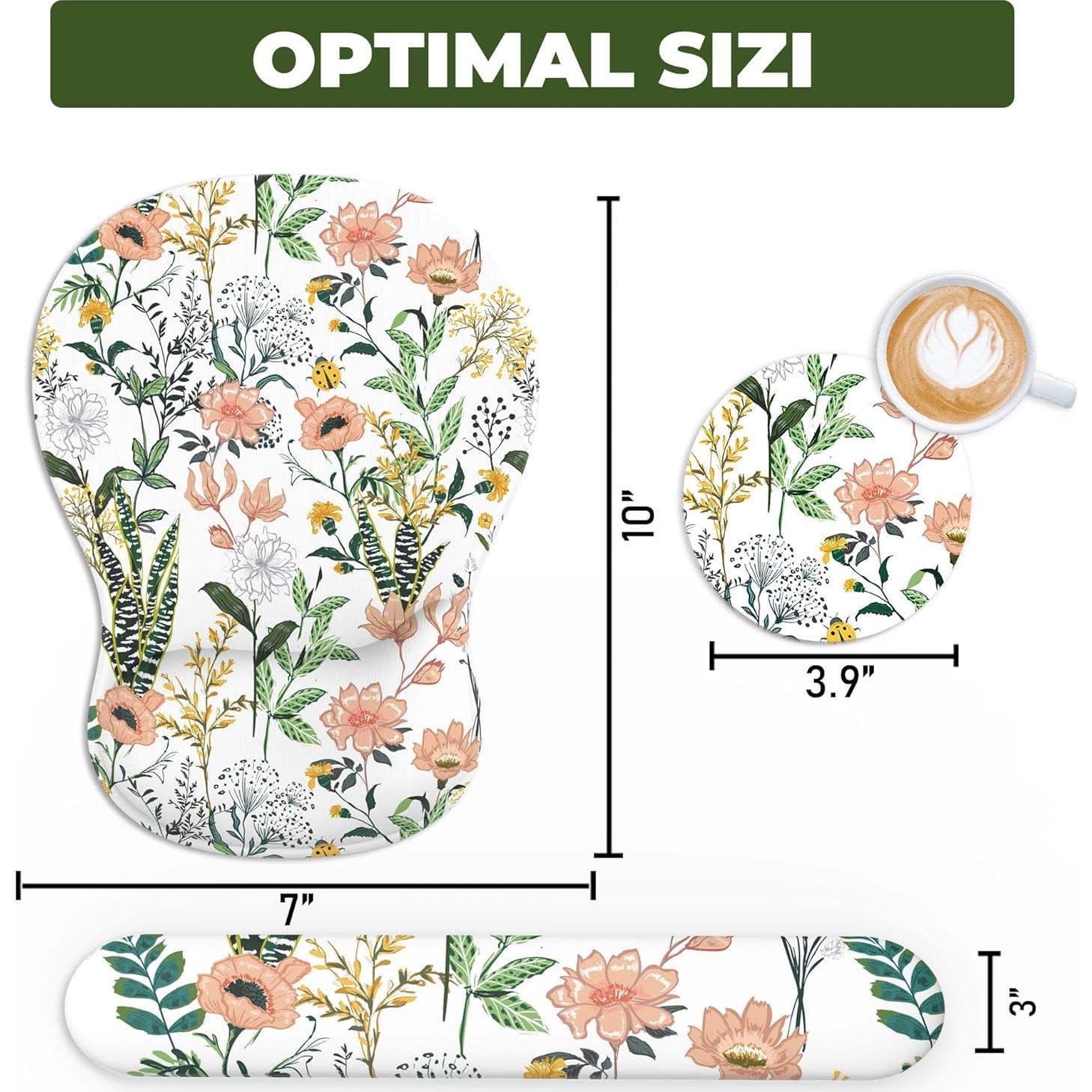 Alfombrilla de Ratón Ergonómica QJUZO Floral con Reposamuñecas