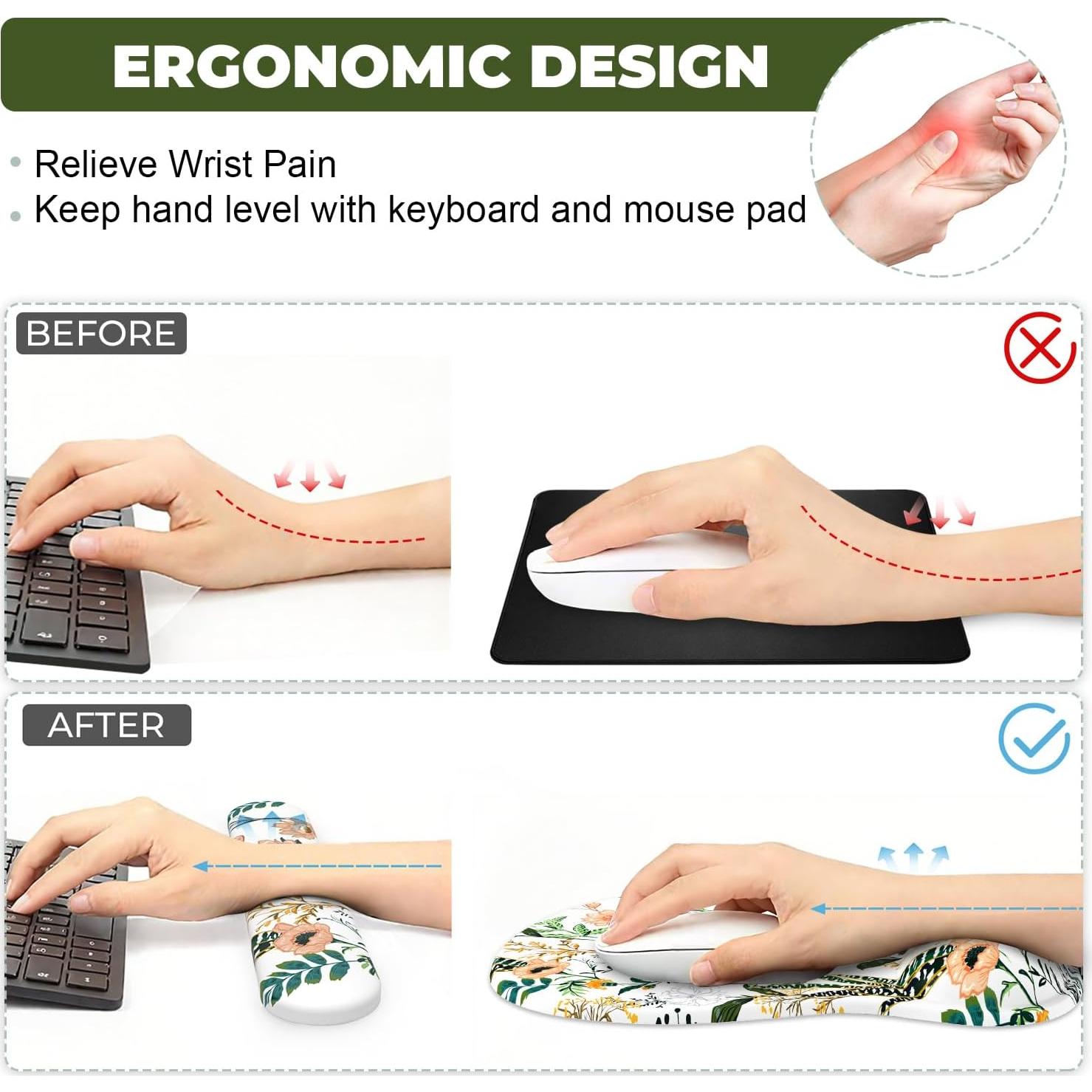 Alfombrilla de Ratón Ergonómica QJUZO Floral con Reposamuñecas