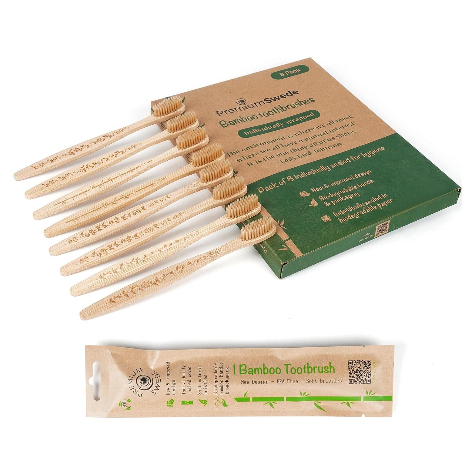 Cepillos de Dientes de Bambú PremiumSwede - Paquete de 8