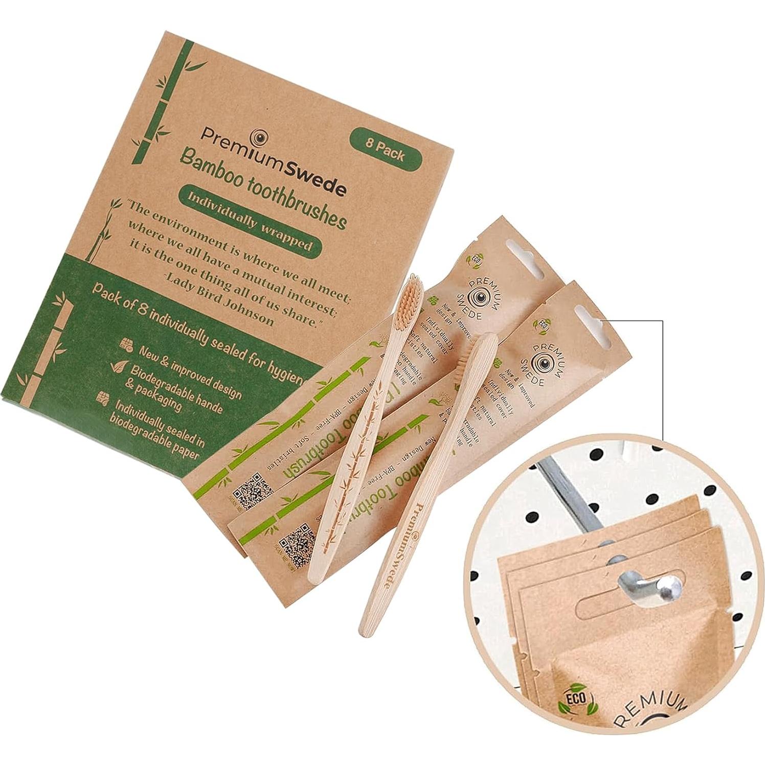 Cepillos de Dientes de Bambú PremiumSwede - Paquete de 8