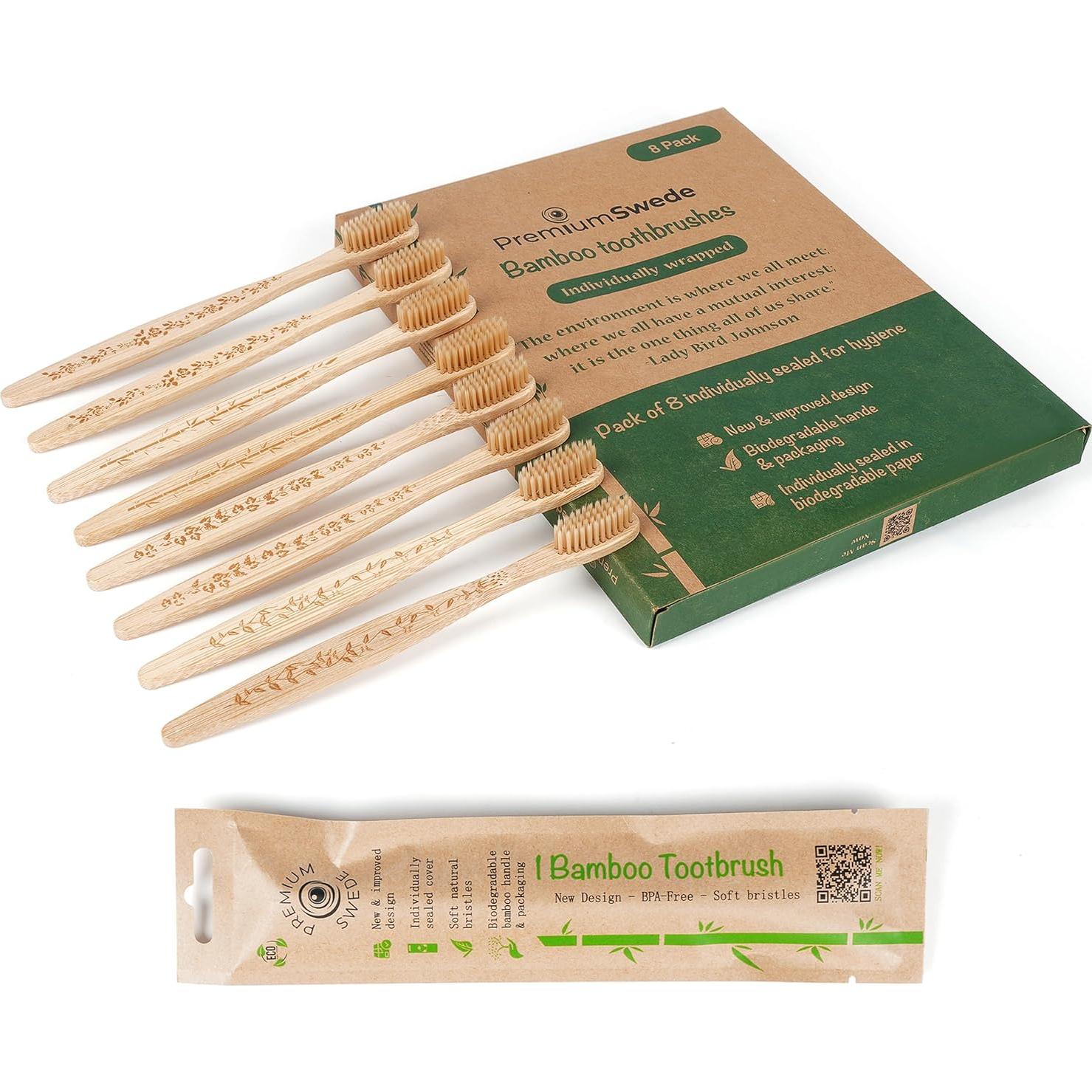 Cepillos de Dientes de Bambú PremiumSwede - Paquete de 8