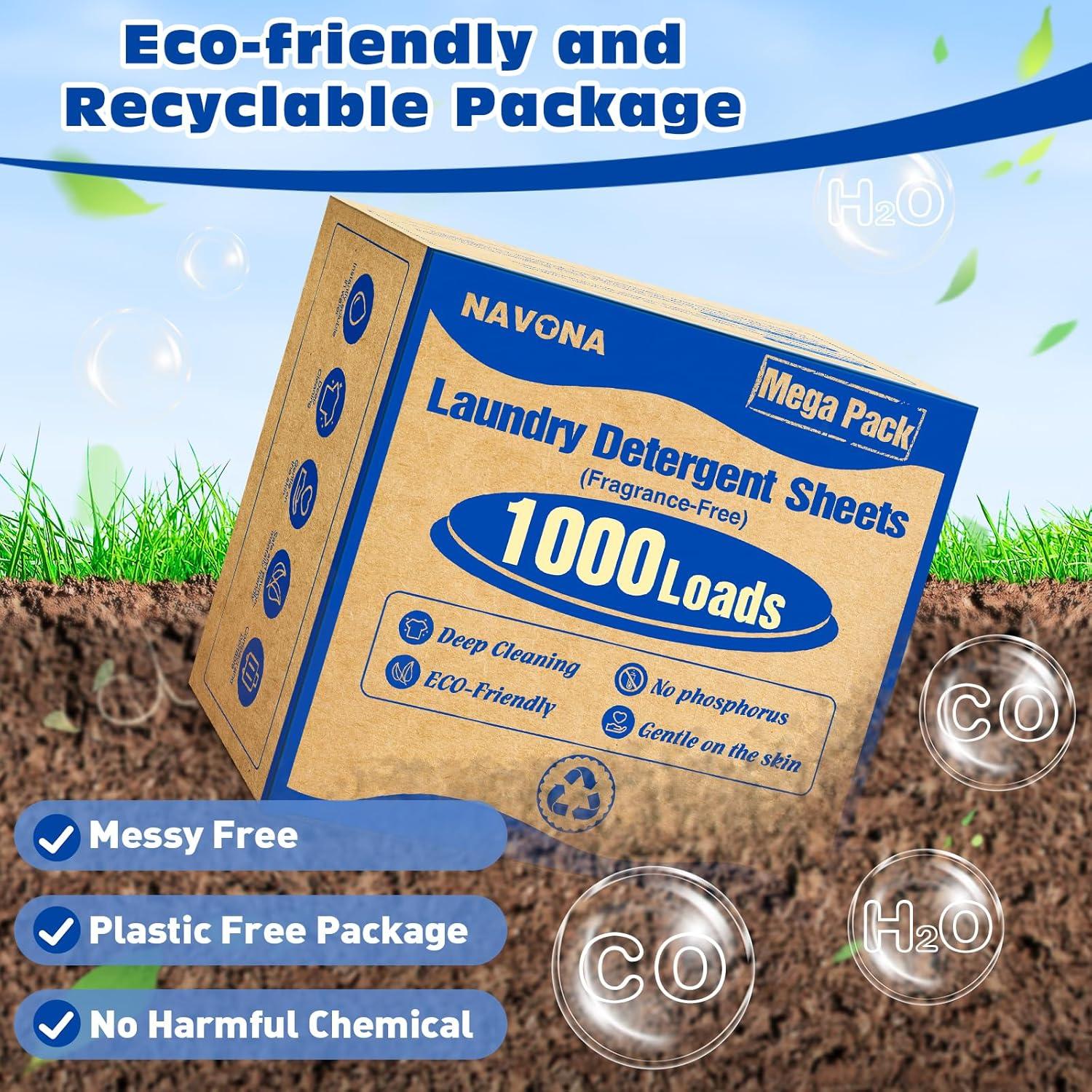 Hojas de Detergente Ecológicas Navona 1000 Cargas Sin Fragancia