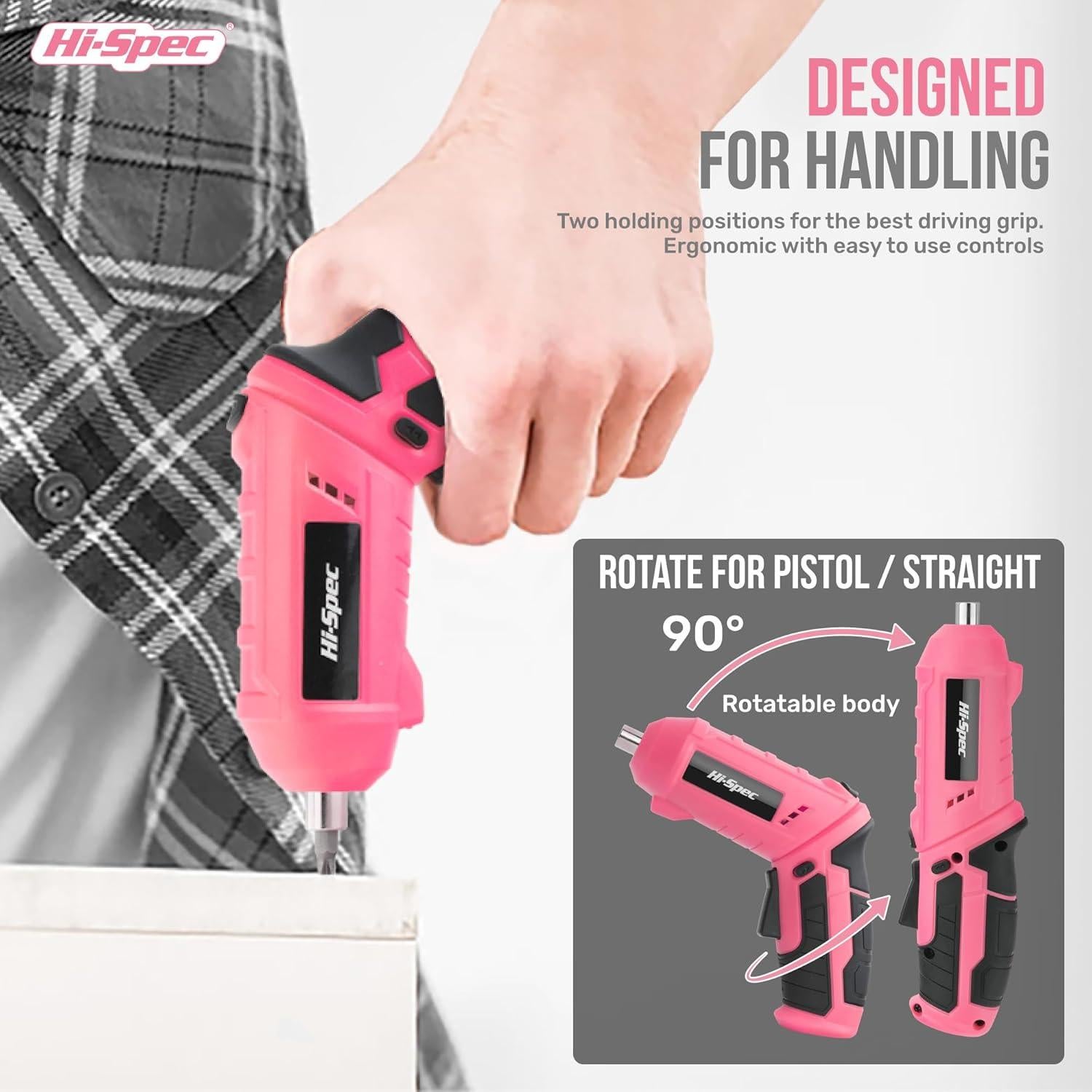 Kit de Herramientas Eléctricas Hi-Spec 42 Piezas Rosa 4V USB