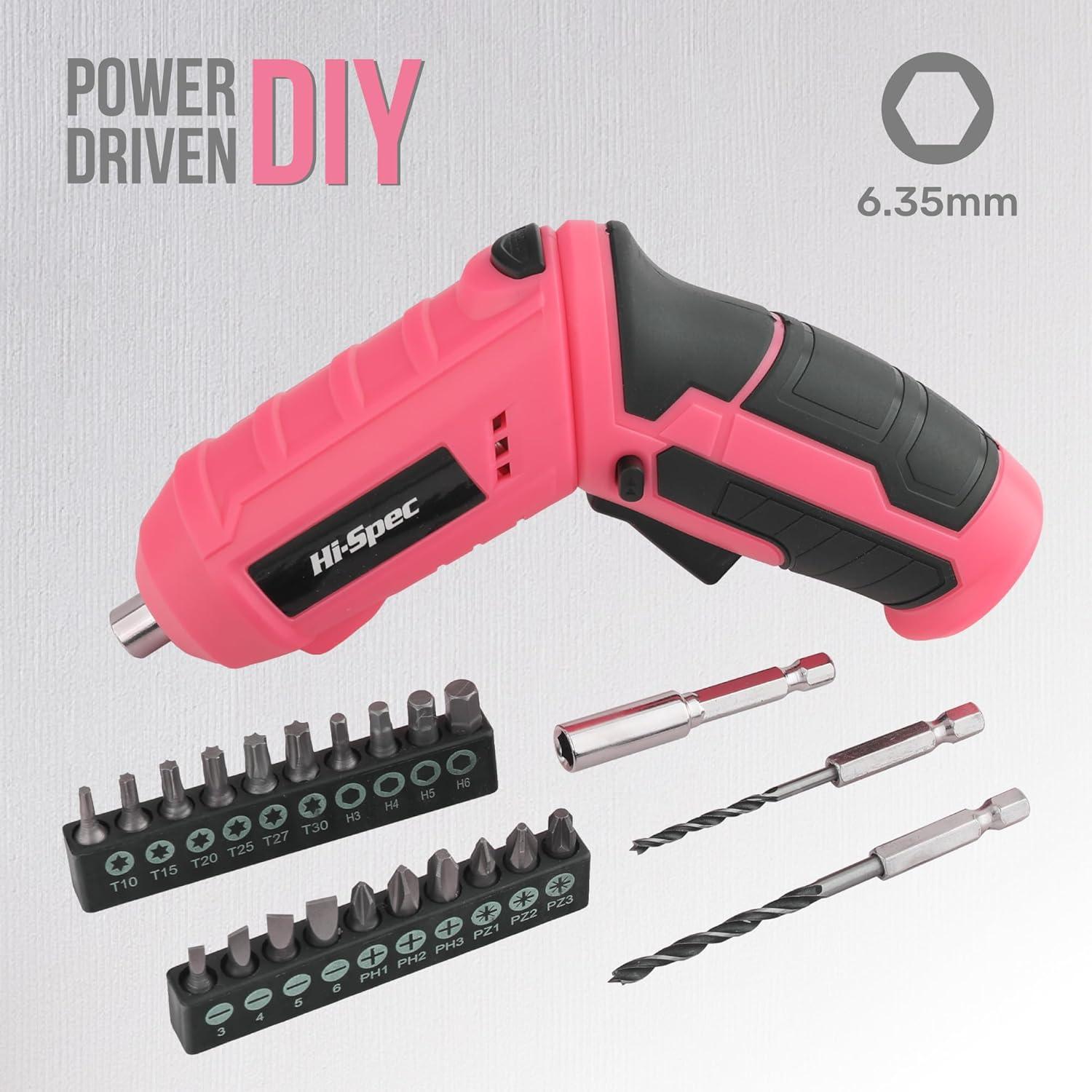Kit de Herramientas Eléctricas Hi-Spec 42 Piezas Rosa 4V USB