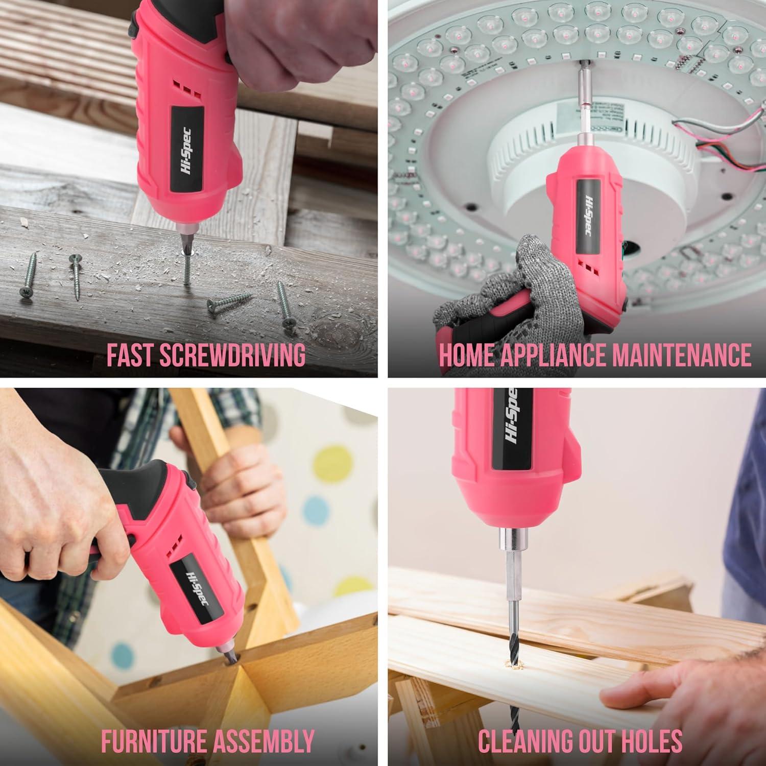 Kit de Herramientas Eléctricas Hi-Spec 42 Piezas Rosa 4V USB