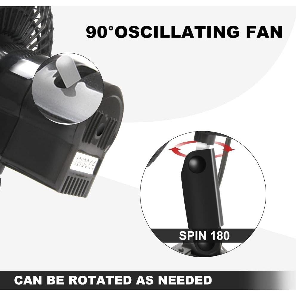 Ventilador Oscilante 12V XGGYA 6" Portátil para Automóvil