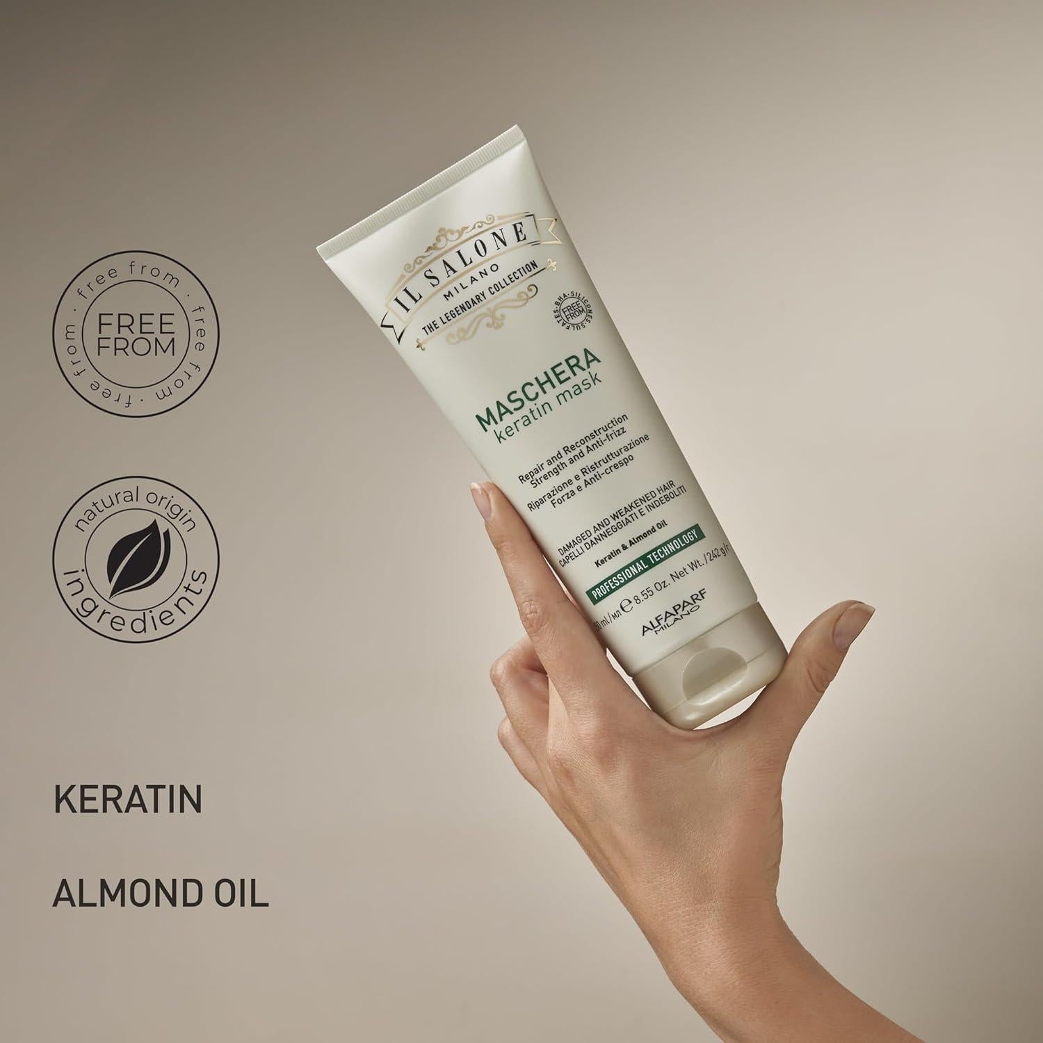 Máscara de Cabello de Queratina Il Salone Milano 250 ml - Tratamiento Reparador con Aceite de Almendra y Vitamina E