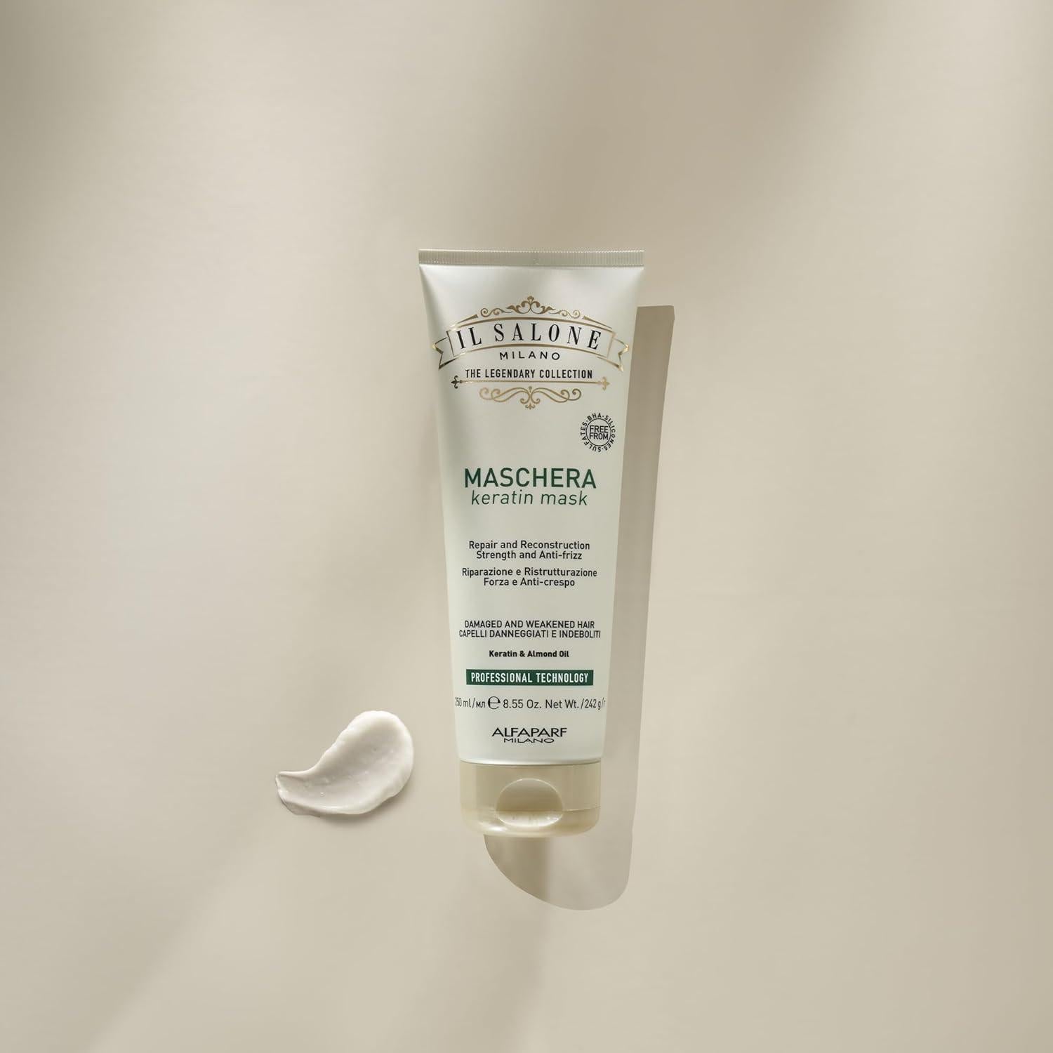 Máscara de Cabello de Queratina Il Salone Milano 250 ml - Tratamiento Reparador con Aceite de Almendra y Vitamina E