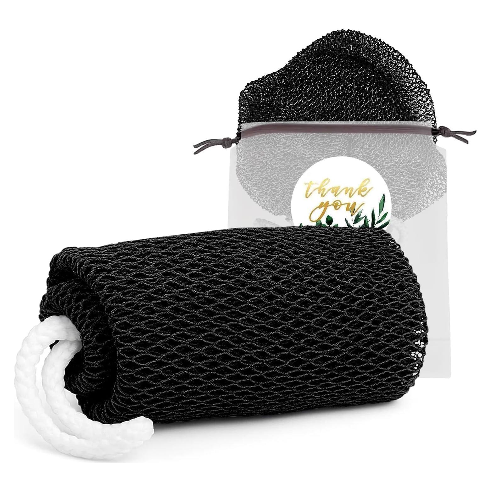 One Pieces, African Net Sponge, Exfoliating Body Scrubber, Clean Nylon Scrub Towel, Wash Cloths for Showering, Colorful, Black