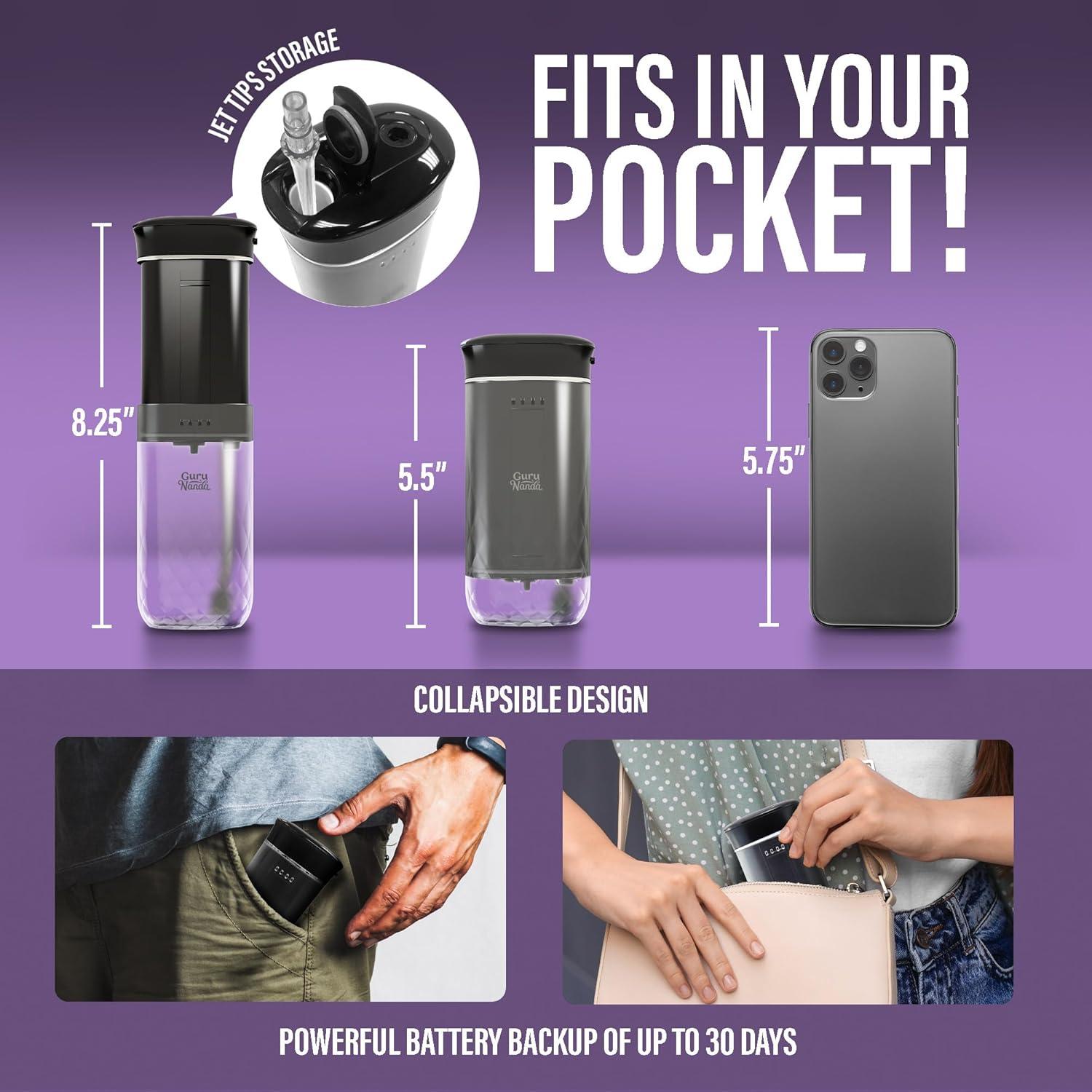 Irrigador Oral Portátil GuruNanda Negro, Hilo Dental Compacto 180 ml