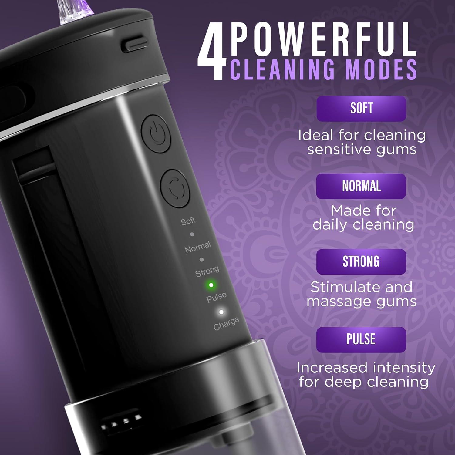 Irrigador Oral Portátil GuruNanda Negro, Hilo Dental Compacto 180 ml