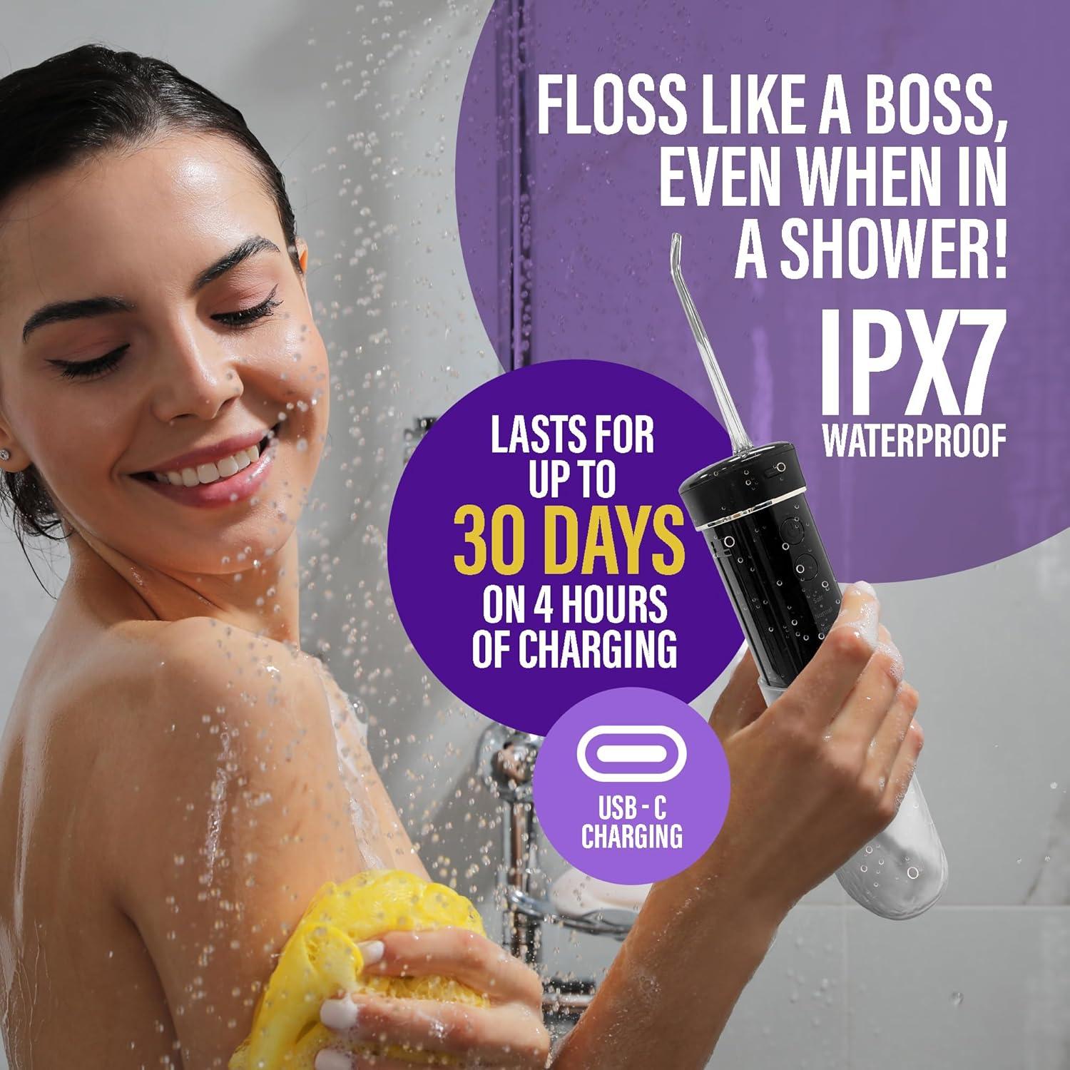 Irrigador Oral Portátil GuruNanda Negro, Hilo Dental Compacto 180 ml