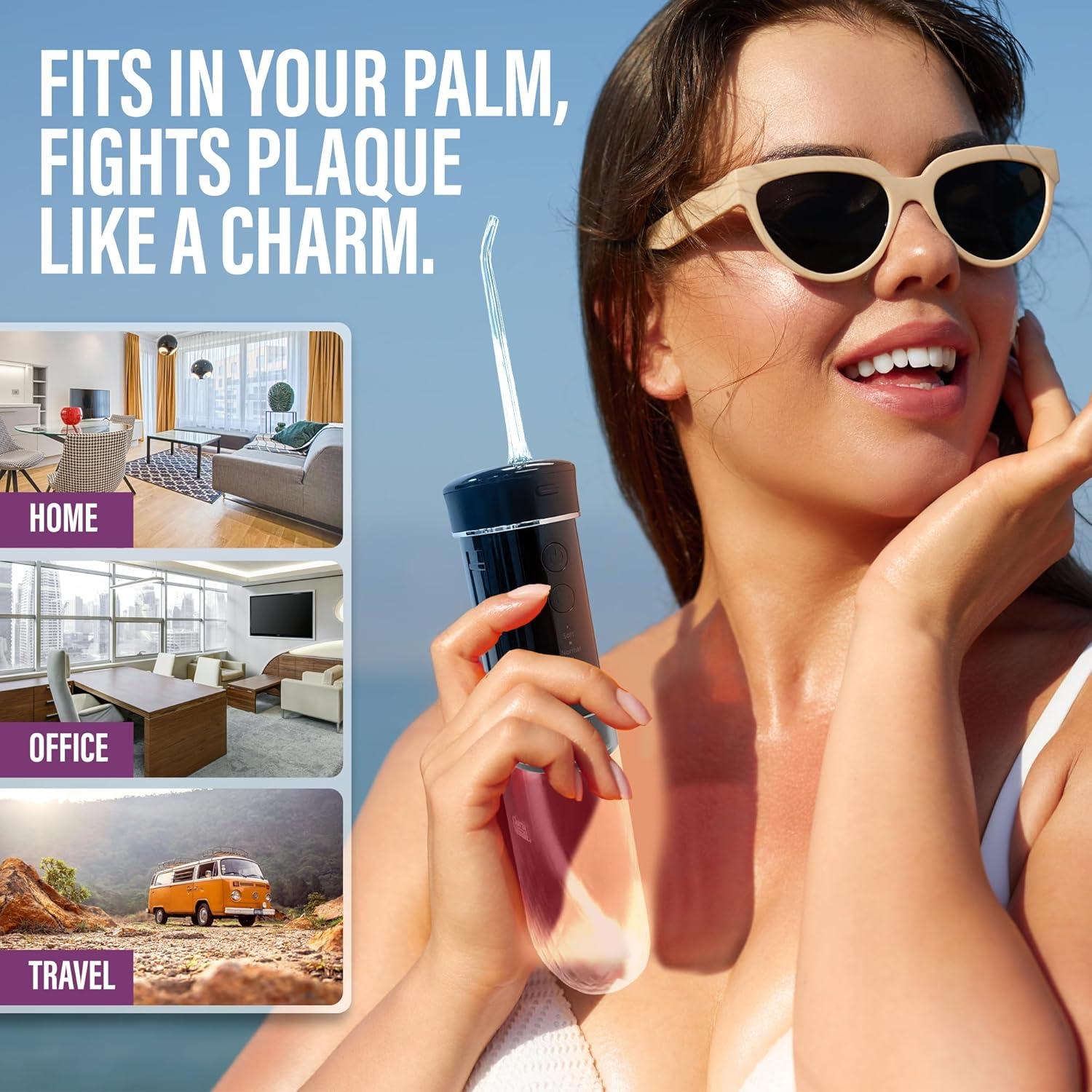 Irrigador Oral Portátil GuruNanda Negro, Hilo Dental Compacto 180 ml