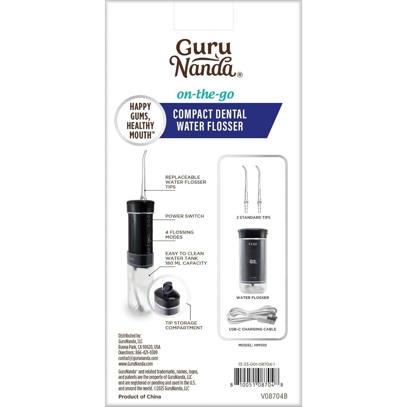 Irrigador Oral Portátil GuruNanda Negro, Hilo Dental Compacto 180 ml