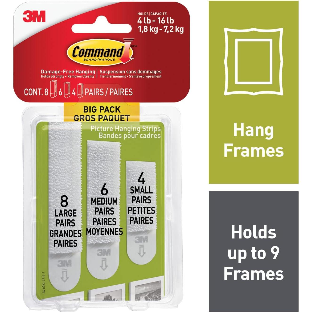 Tiras para Colgar Cuadros 3M Command, Paquete Grande de 18 Pares