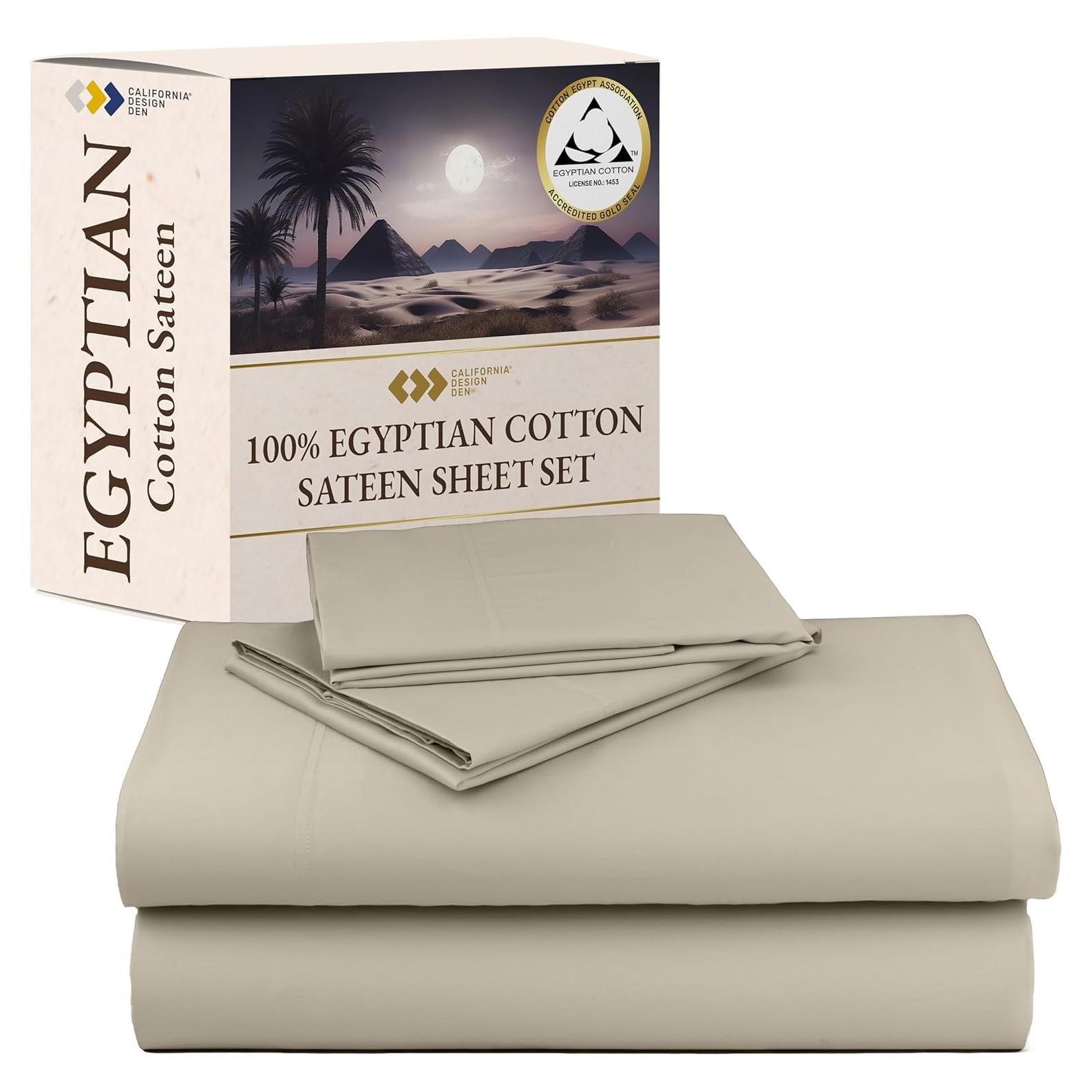 Conjunto de Sábanas de Lujo 100% Algodón Egipcio California Design Den - Completo Beige