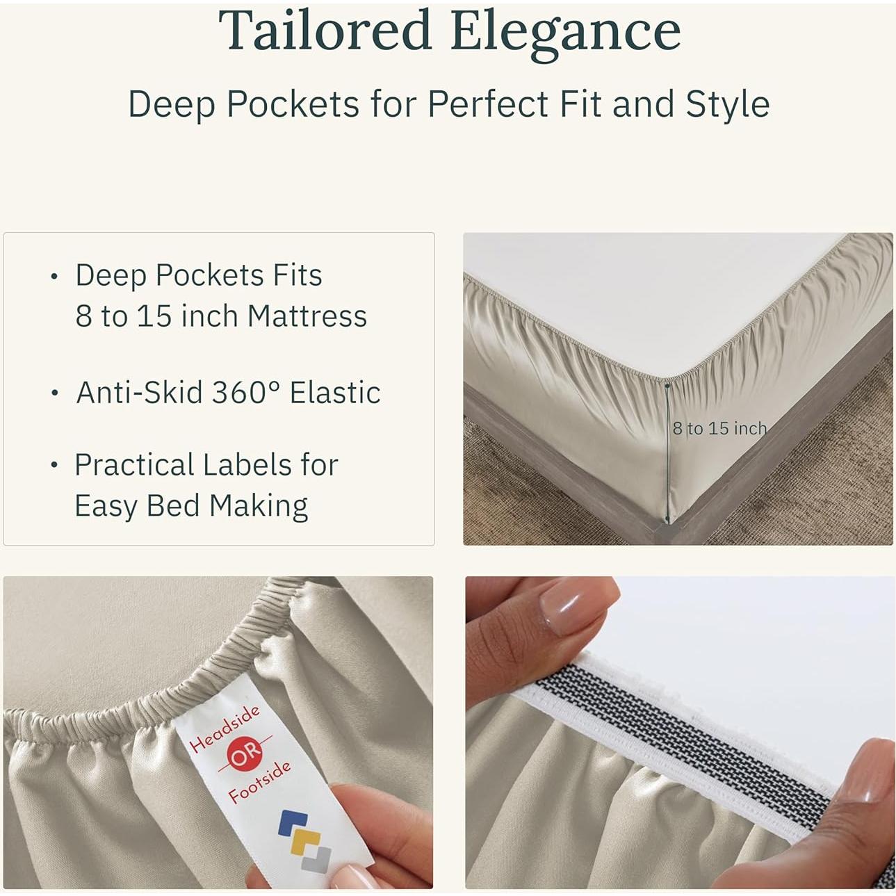 Conjunto de Sábanas de Lujo 100% Algodón Egipcio California Design Den - Completo Beige