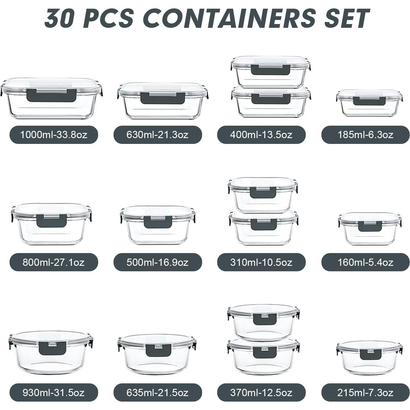 Set de 30 Contenedores de Vidrio VERONES a Prueba de Fugas