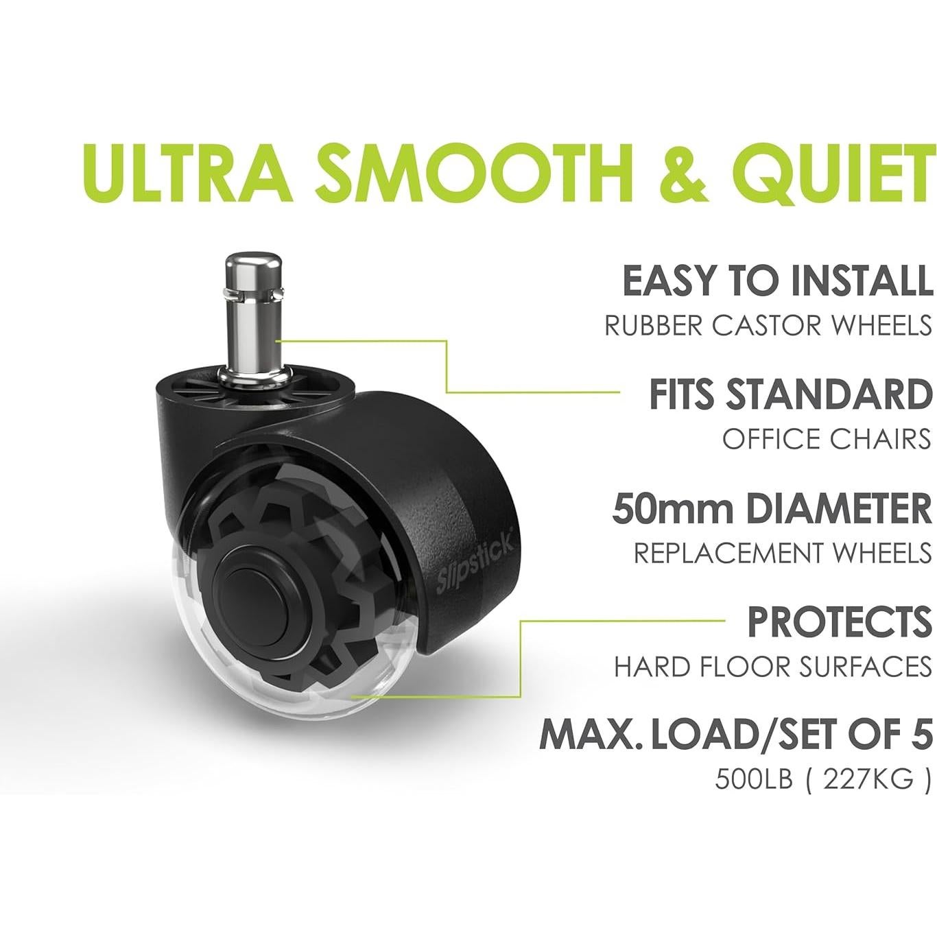 Ruedas de silla de oficina Slipstick 2" goma premium set 5