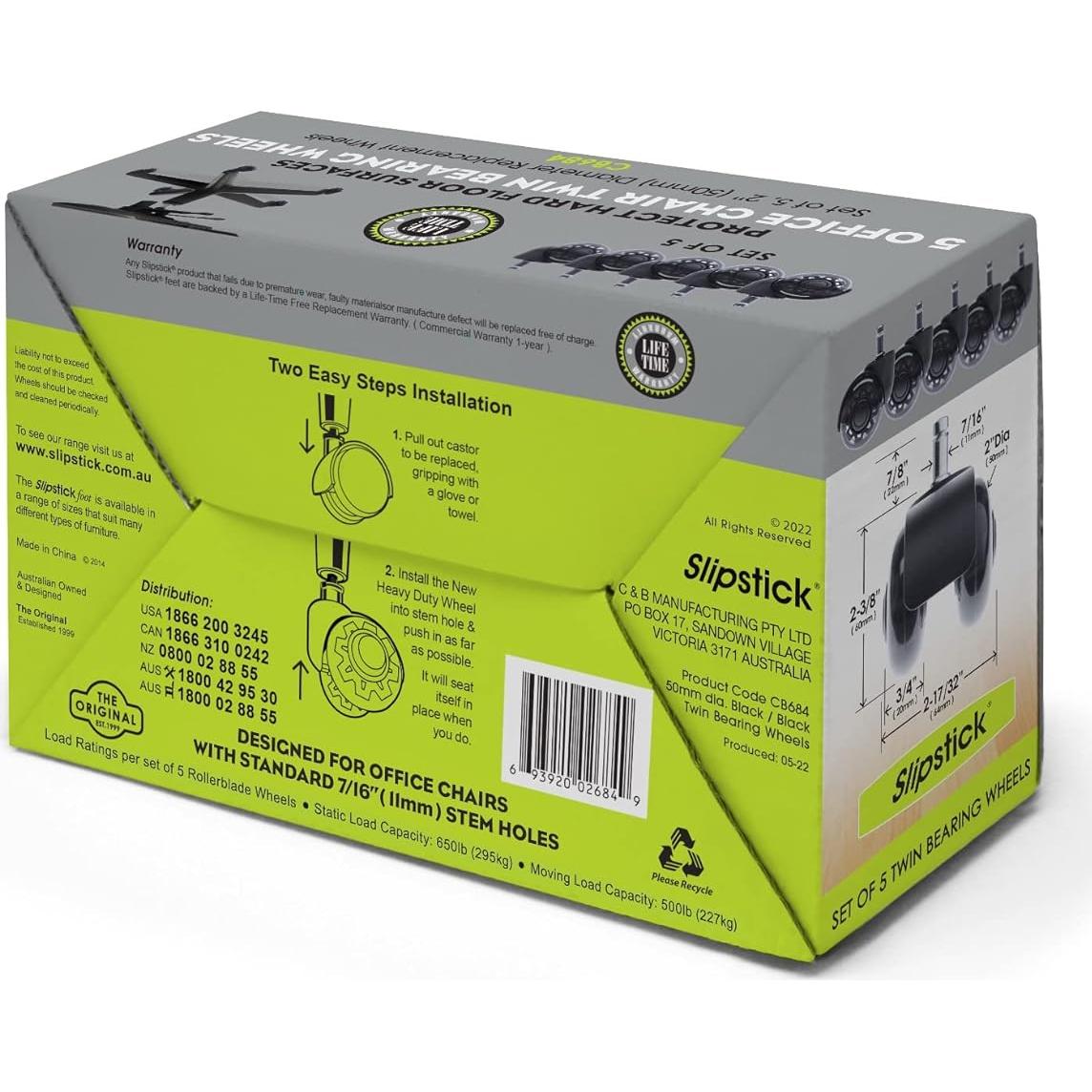 Ruedas de silla de oficina Slipstick 2" goma premium set 5