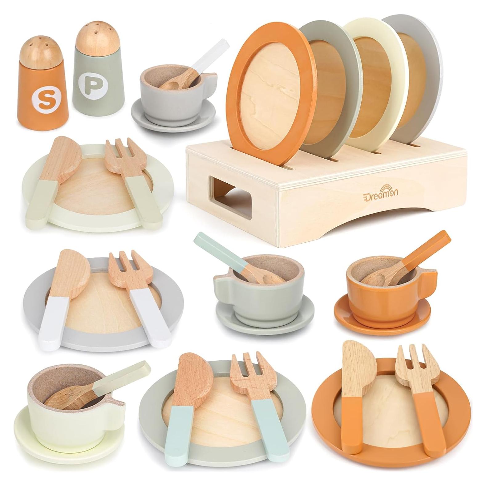 Juego de Platos y Utensilios de Madera Dreamon 27 Piezas