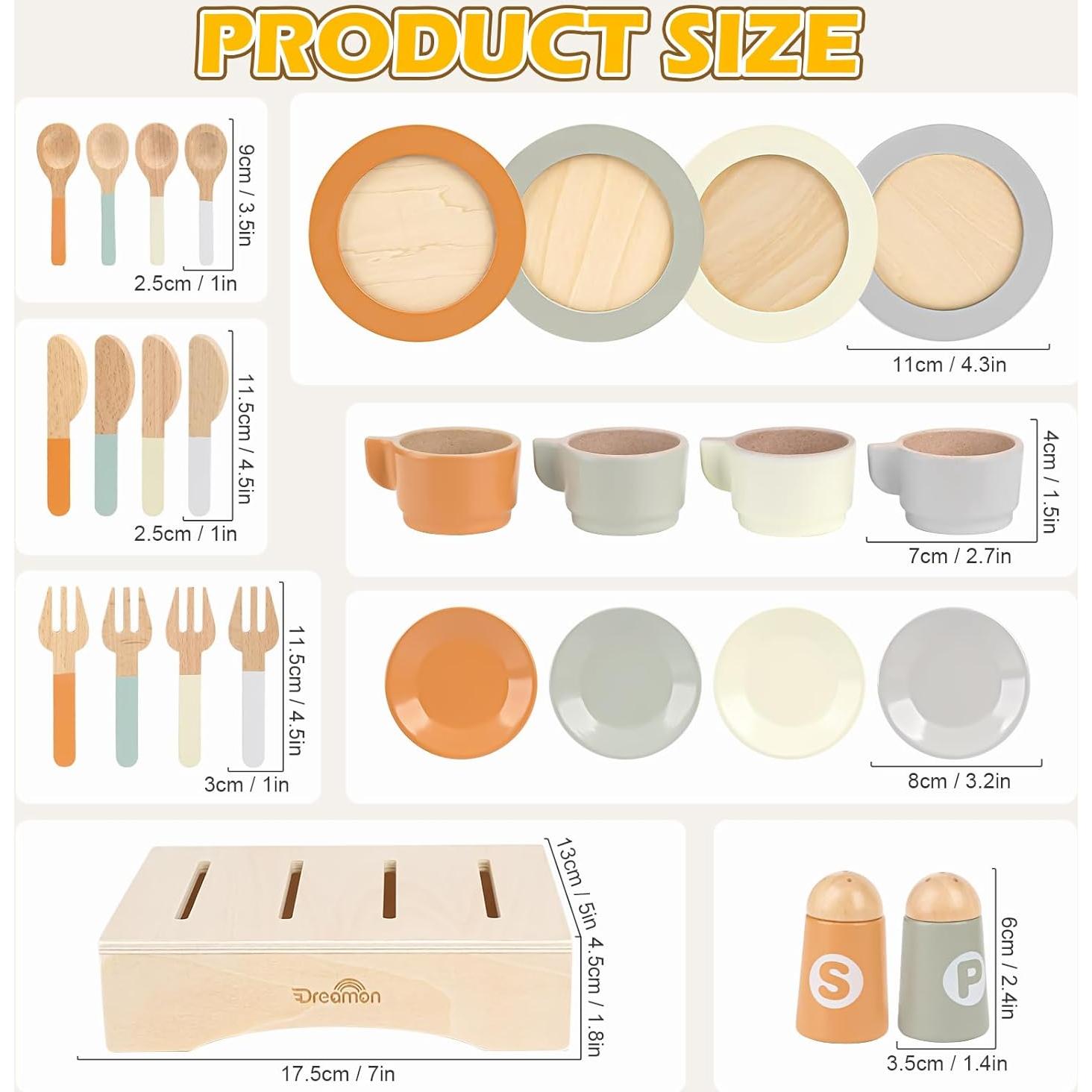 Juego de Platos y Utensilios de Madera Dreamon 27 Piezas