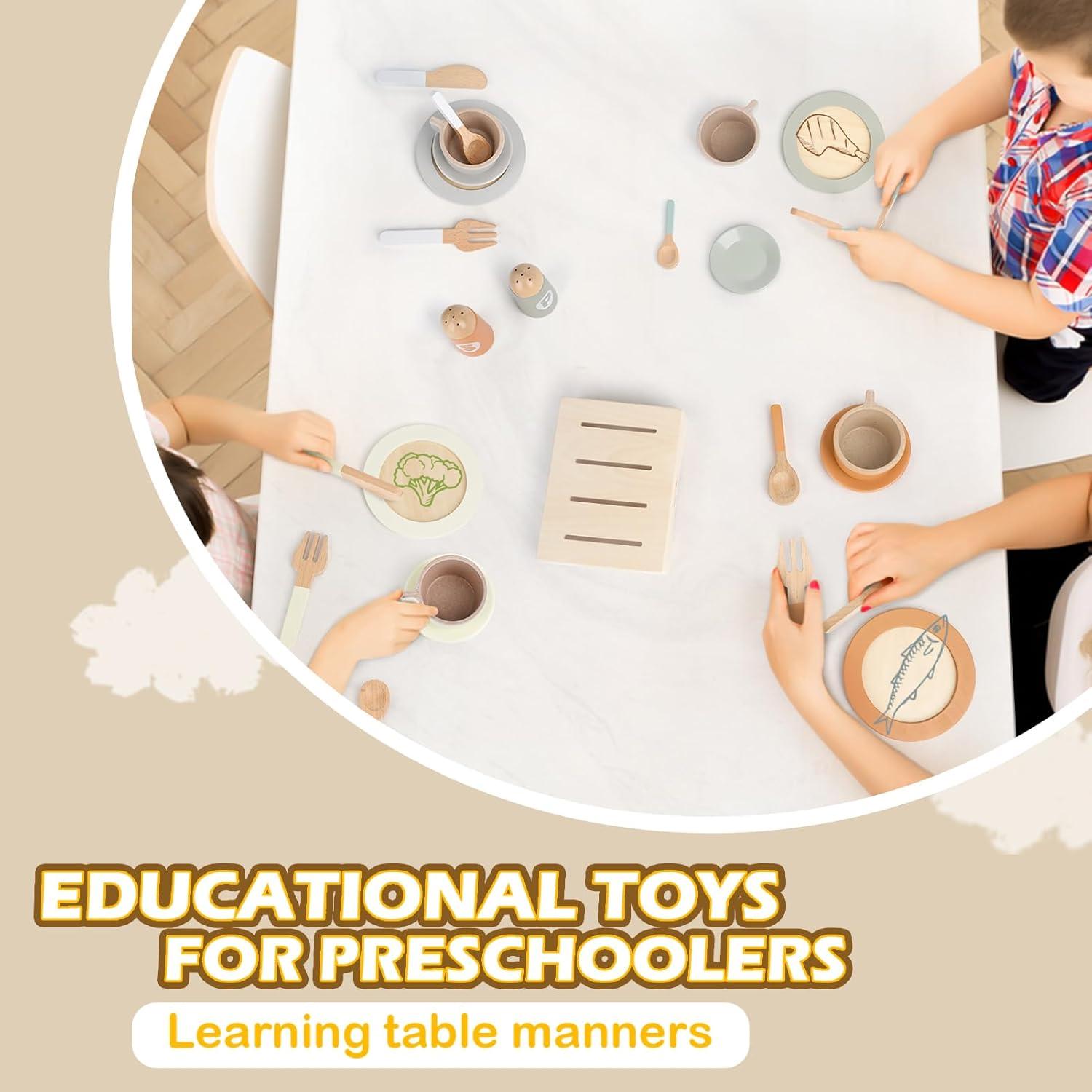 Juego de Platos y Utensilios de Madera Dreamon 27 Piezas