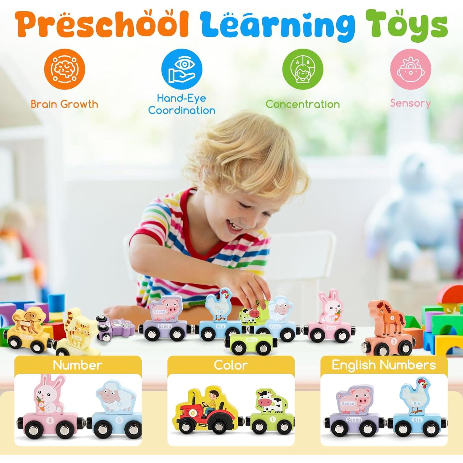 Juego de Tren Magnético de Madera TenFans para Niños 11 Piezas