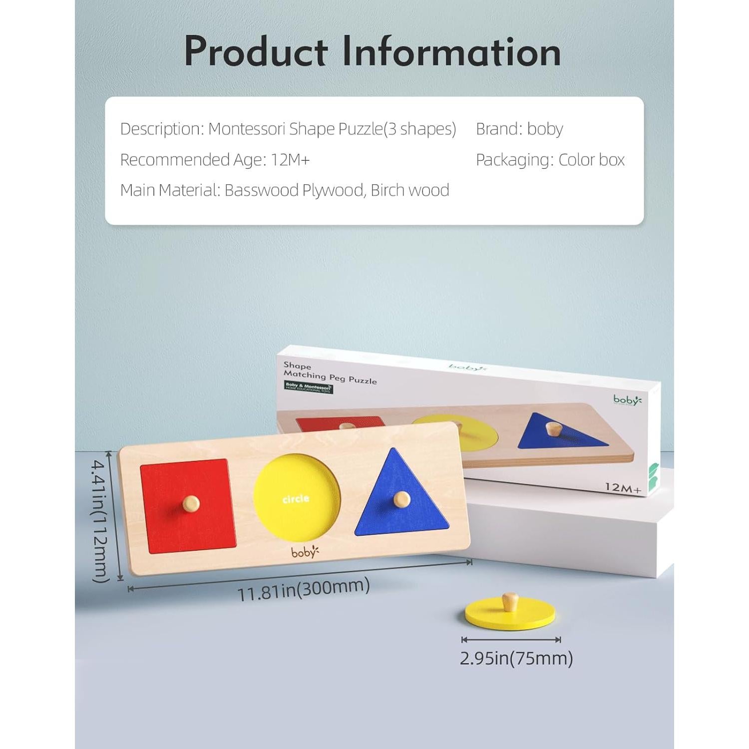 Rompecabezas Montessori Boby - Formas Geométricas 3 Piezas