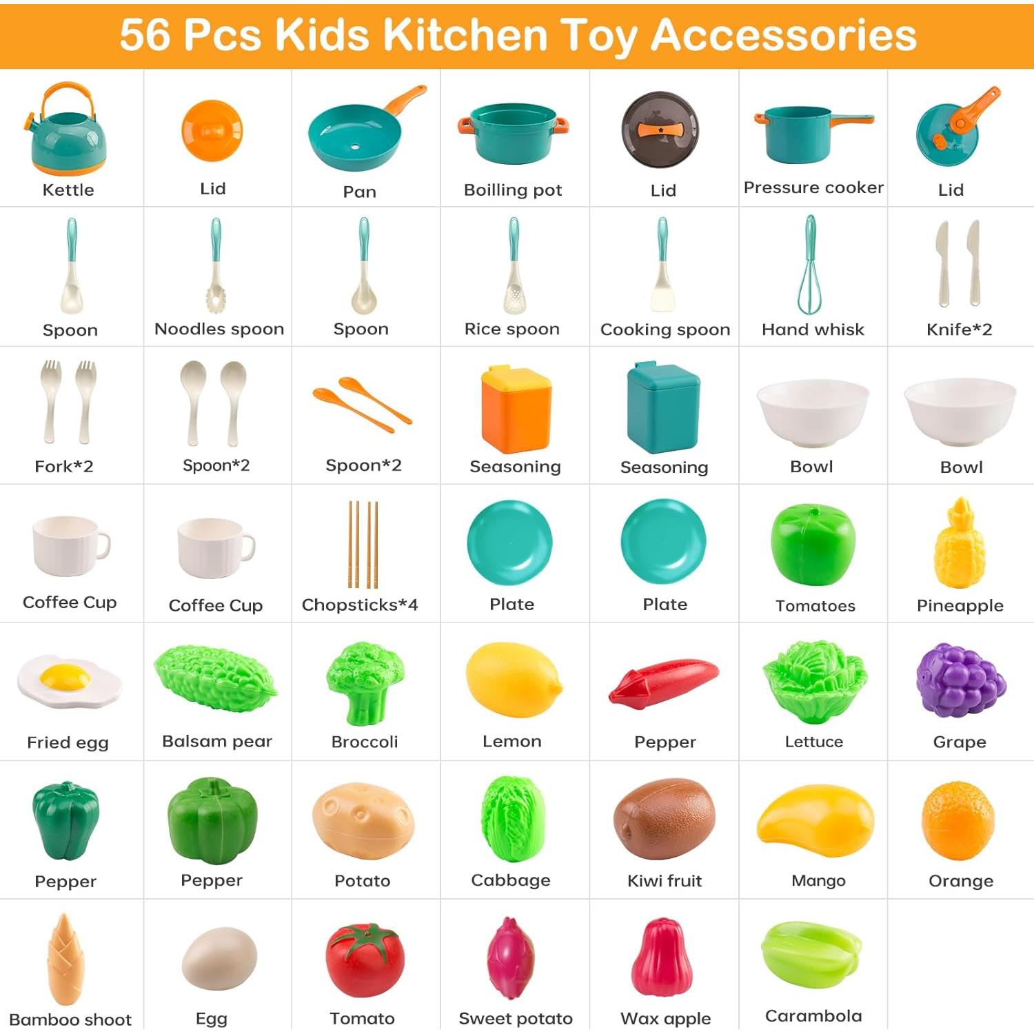 Juego de Cocina para Niños Bruvoalon 56 Piezas Verde