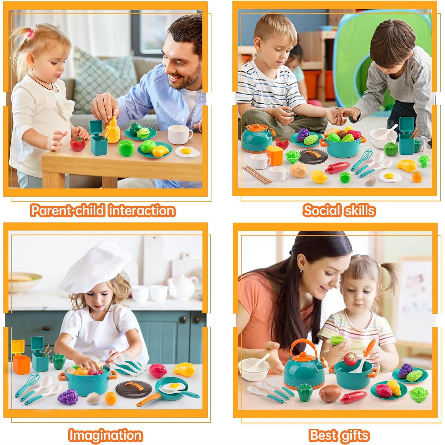 Juego de Cocina para Niños Bruvoalon 56 Piezas Verde