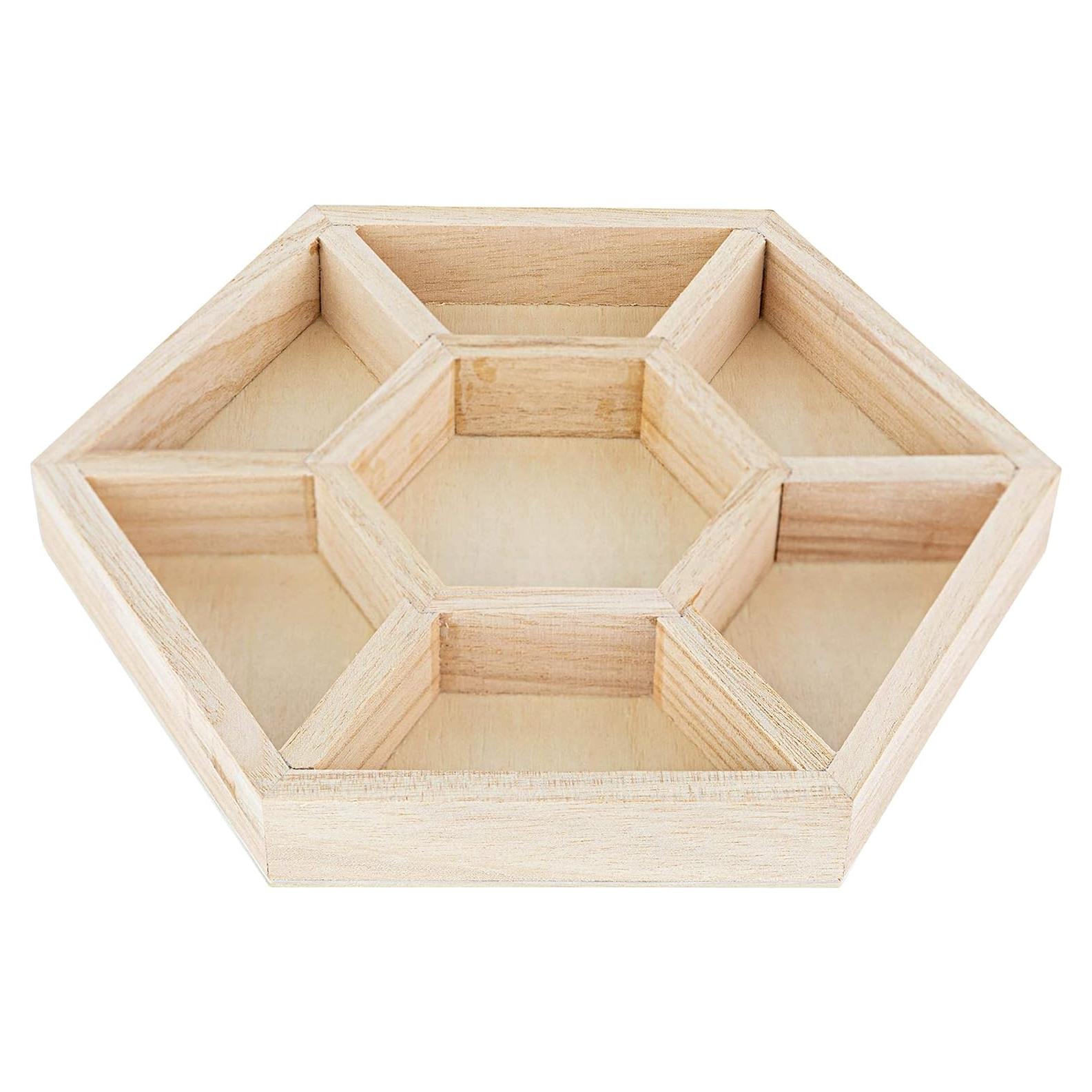 Bandeja de Madera Hexagonal Hammont - 3 Piezas - 21.6 cm
