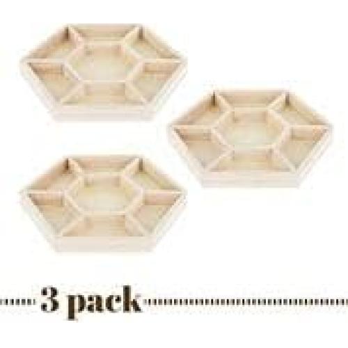 Bandeja de Madera Hexagonal Hammont - 3 Piezas - 21.6 cm