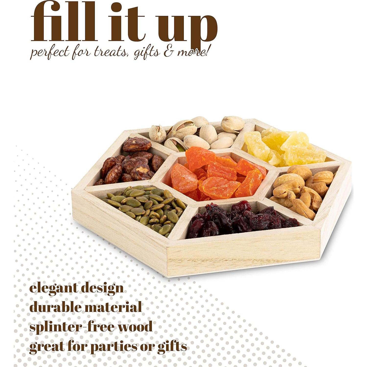 Bandeja de Madera Hexagonal Hammont - 3 Piezas - 21.6 cm