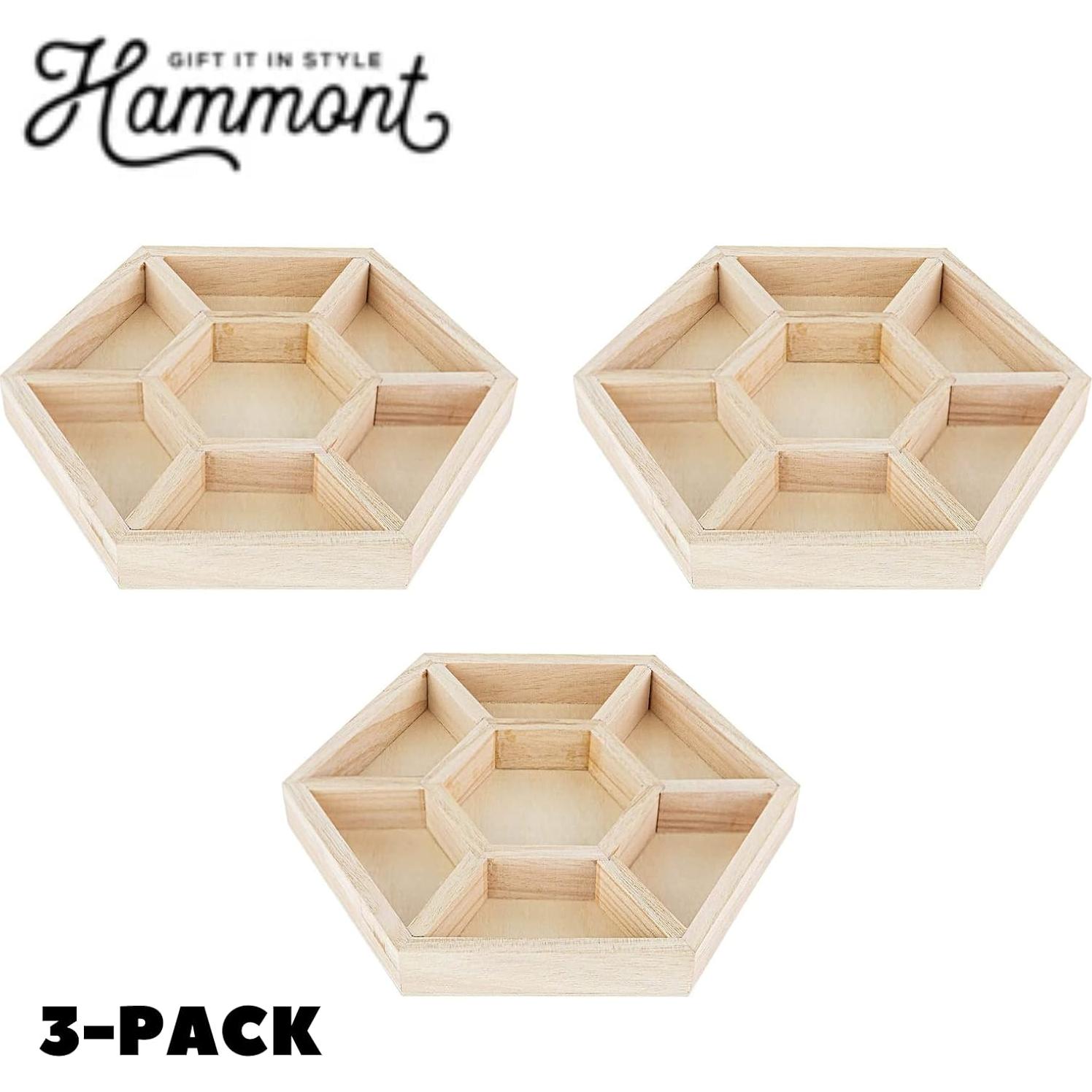 Bandeja de Madera Hexagonal Hammont - 3 Piezas - 21.6 cm