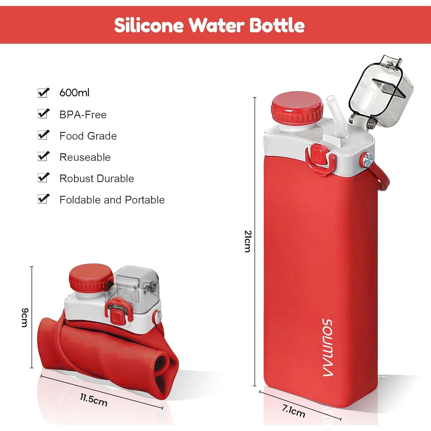 Botella de Agua Plegable SOUMAA 600ml Silicona BPA Libre
