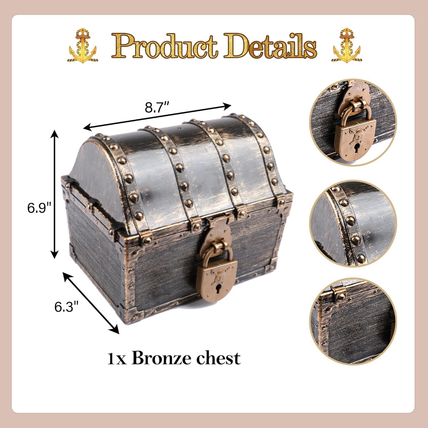 Caja de Tesoro Pirata Lingway Toys Bronce Vintage 22.1x16x17.5 cm